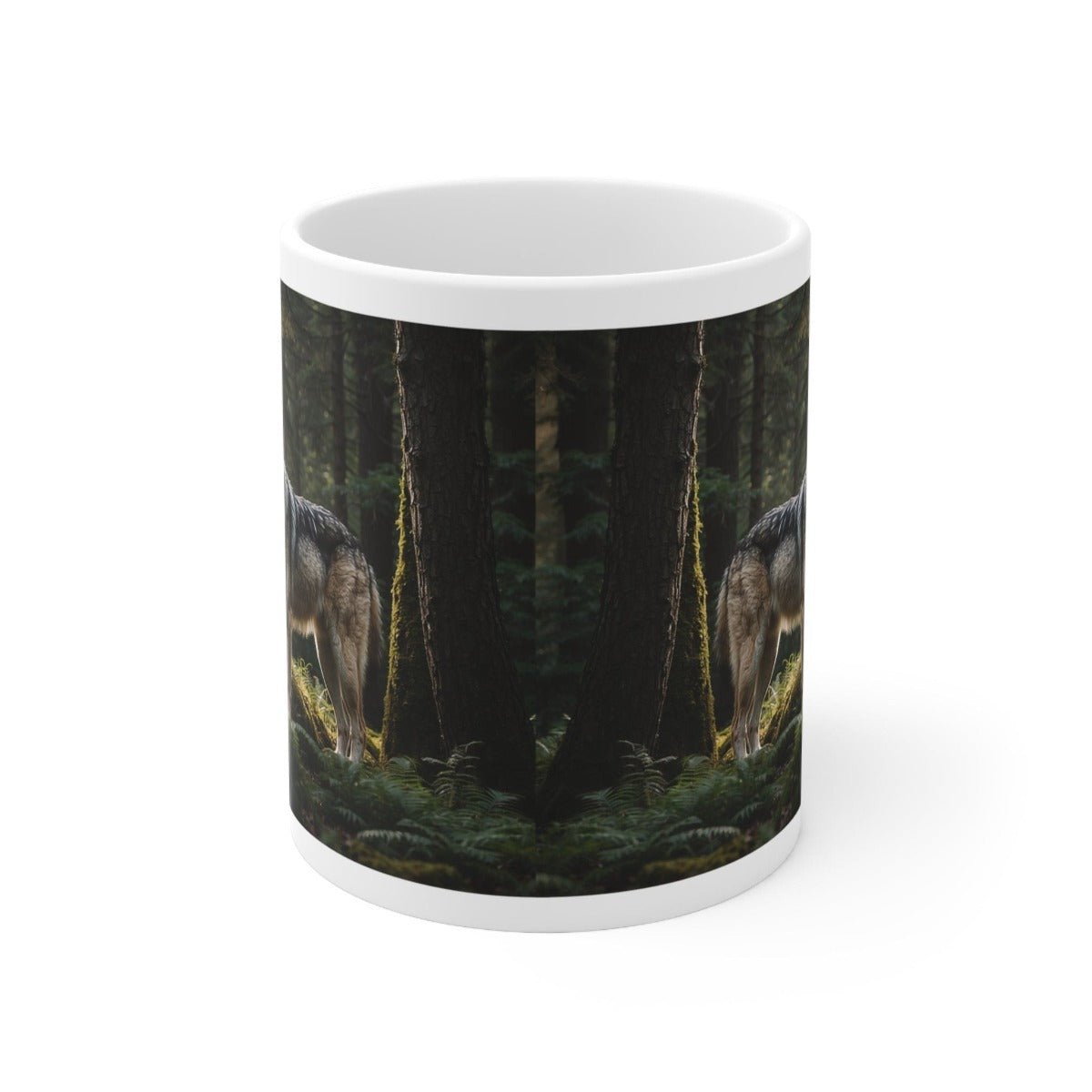 Printify Mug 11oz Coffee Mug, Wolf in Forest Coffee Mug, Wolf Coffee, Tea Mug, Birthday Gift, Christmas Gift, Friend Gift, White 11 oz Ceramic 15159037515131173039