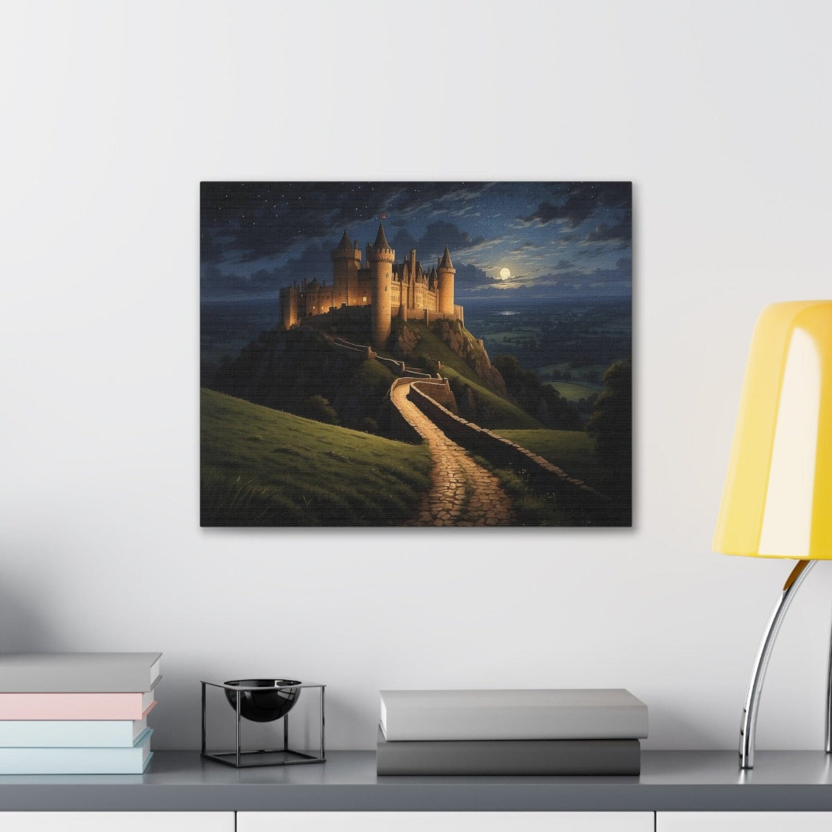 Printify Canvas Canvas Wall Art, English Castle in the Night, Wall Art Decoration, Canvas Art Print, Canvas Gallery Wrap, Ready to Hang