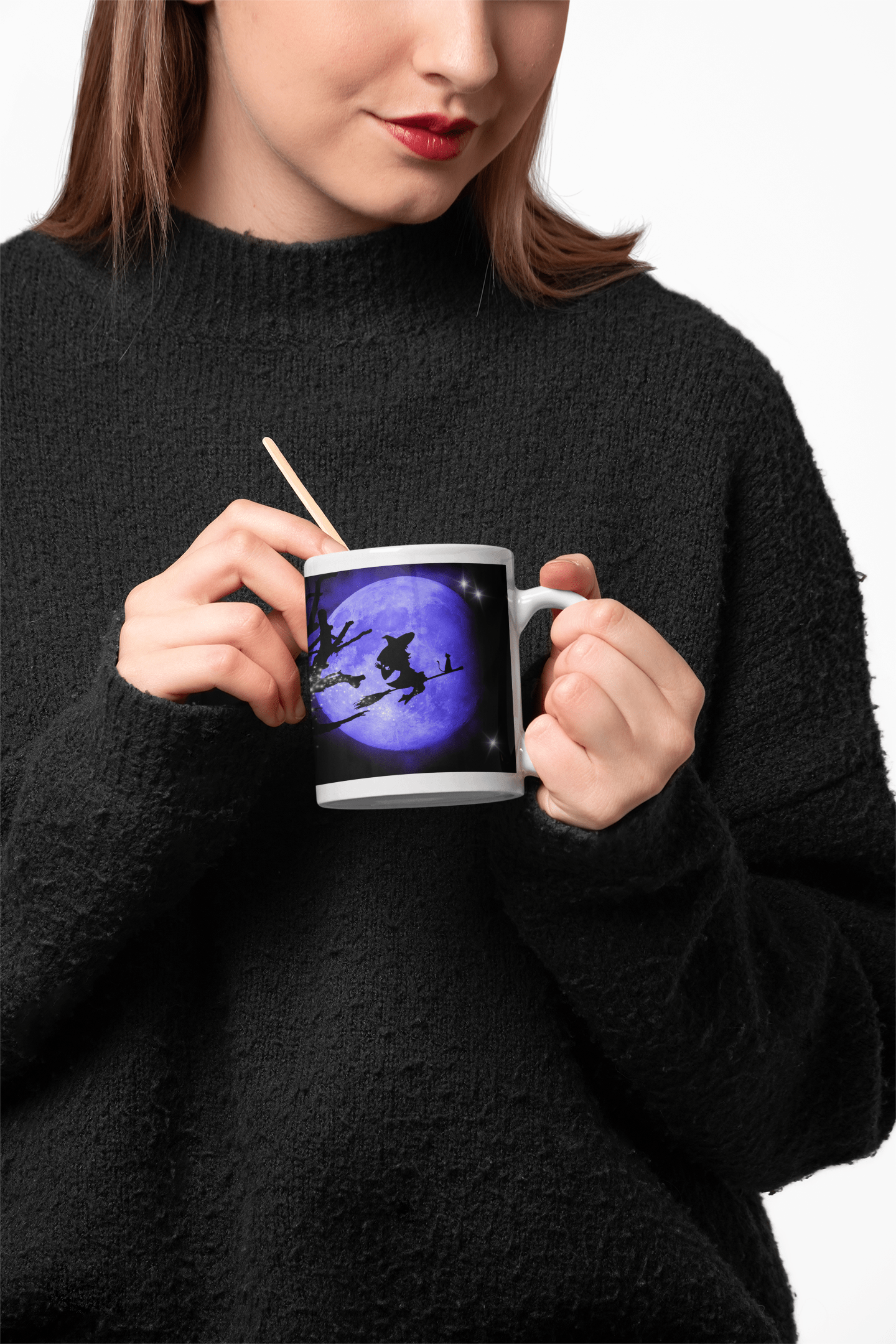 Printify Mug 11oz Coffee Mug, Halloween Coffee Mug, Purple Witch Mug, Moon Mug, Halloween Gift, Birthday Gift, Friend Gift, White 11oz Ceramic 24301276611320062700