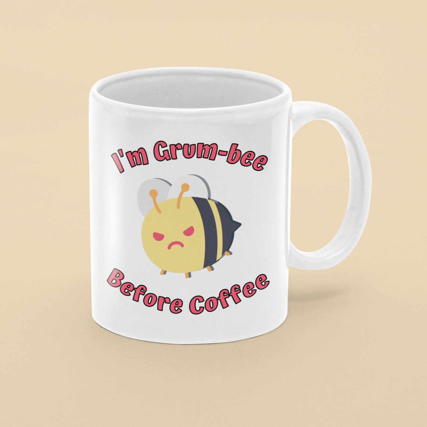 Printify Mug 11oz Coffee Mug, Grumpy Bee Coffee Mug, Sarcastic Mug, Funny Mug, Birthday Gift, Christmas Gift, Friend Gift, White 11 oz Ceramic 27475723296109961754