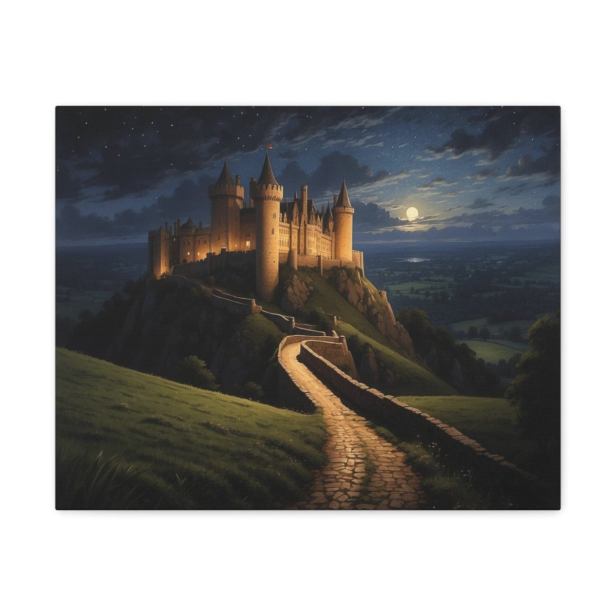 Printify Canvas 20″ x 16″ / 1.25" Canvas Wall Art, English Castle in the Night, Wall Art Decoration, Canvas Art Print, Canvas Gallery Wrap, Ready to Hang 30677073863007391481