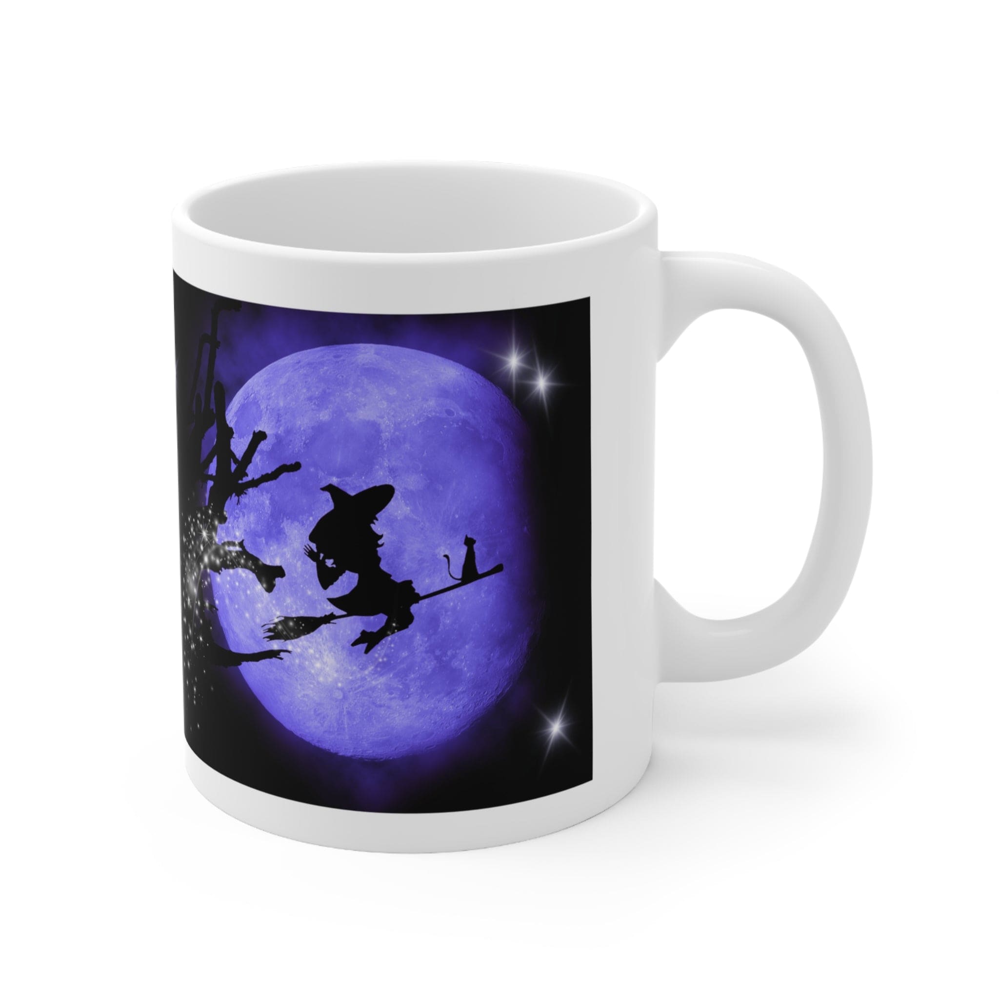Printify Mug 11oz Coffee Mug, Halloween Coffee Mug, Purple Witch Mug, Moon Mug, Halloween Gift, Birthday Gift, Friend Gift, White 11oz Ceramic 24301276611320062700