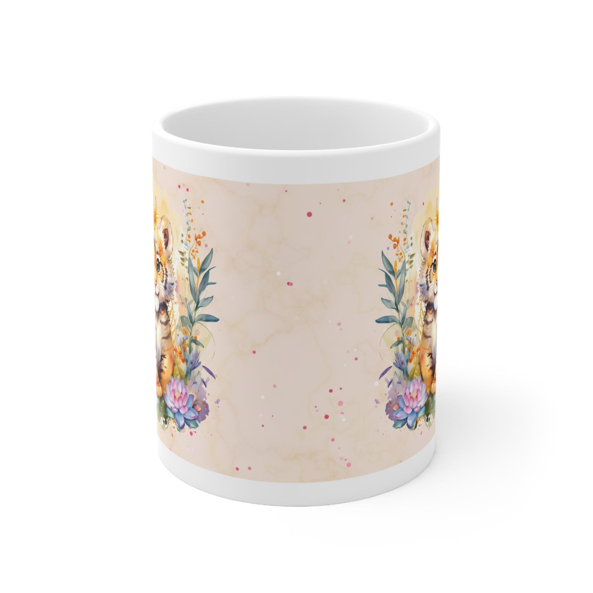 Printify Mug 11oz Coffee Mug, Tiger Coffee Mug, Tiger Cub Mug, Flower Mug, Birthday Gift, Christmas Gift, Friend Gift, White 11 oz Ceramic 31132222112925377329
