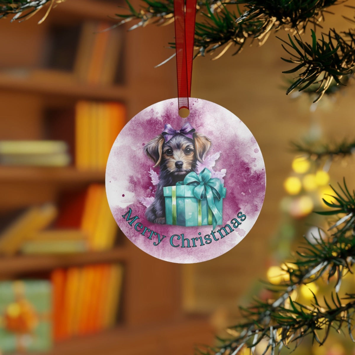 Printify Home Decor Round / One Size Christmas Ornament, Puppy Christmas Ornament, Puppy Gift,  Dog Christmas, Custom Ornament, Metal Ornament, Christmas Gift, Free Shipping 12108215020314266891