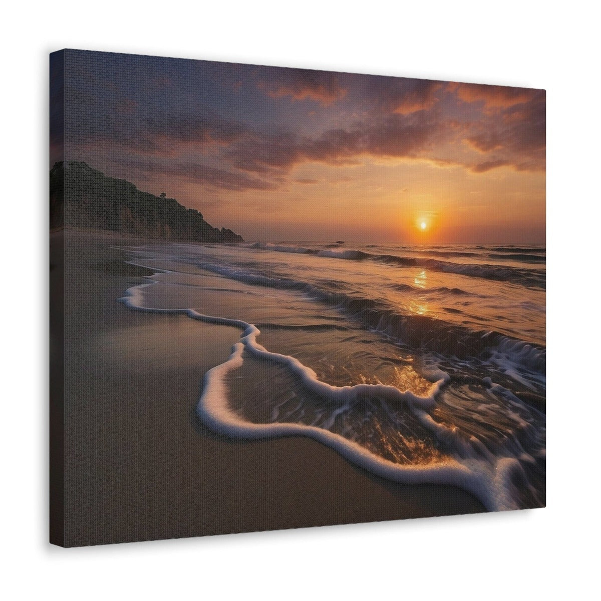 Printify Canvas Canvas Wall Art, Beach at Sunset, Ocean Art, Beach Art, Wall Art Decoration, Art Print, Canvas Gallery Wrap, Ready to Hang