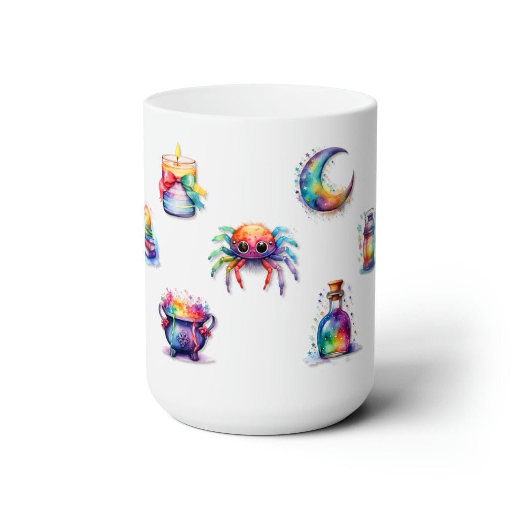 Printify Mug 15oz Coffee Mug, Halloween Coffee Mug, Rainbow Halloween Icons Mug, Halloween Gift, Birthday Gift, Friend Gift, White 15oz Ceramic, Free Shipping 24310514202212272287