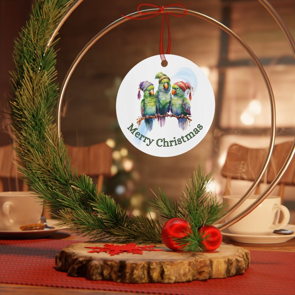 Printify Home Decor Round / One Size Christmas Ornament, Parrot Christmas Ornament, Parrot Gift, Bird Christmas, Custom Ornament, Metal Ornament, Christmas Gift, Free Shipping 18550270958678387693