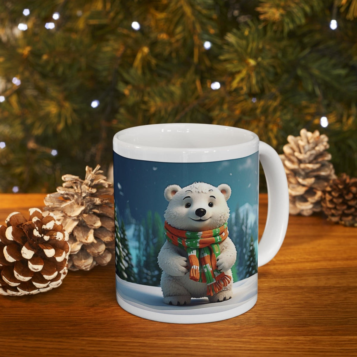 Printify Mug 11oz Coffee Mug, Polar Bear Coffee Mug, Christmas Coffee Mug, Christmas Mug, Christmas Gift, Friend Gift, White 11 oz Ceramic 13662287251776922000