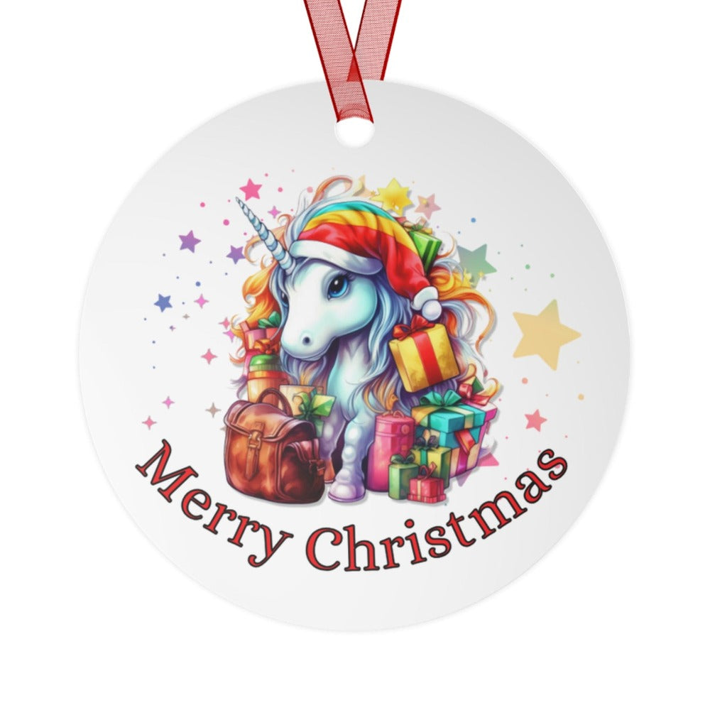 Printify Home Decor Round / One Size Christmas Ornament, Unicorn Christmas Ornament, Unicorn Gift, Custom Ornament, Metal Ornament, Christmas Gift, Free Shipping 33589524612130044327