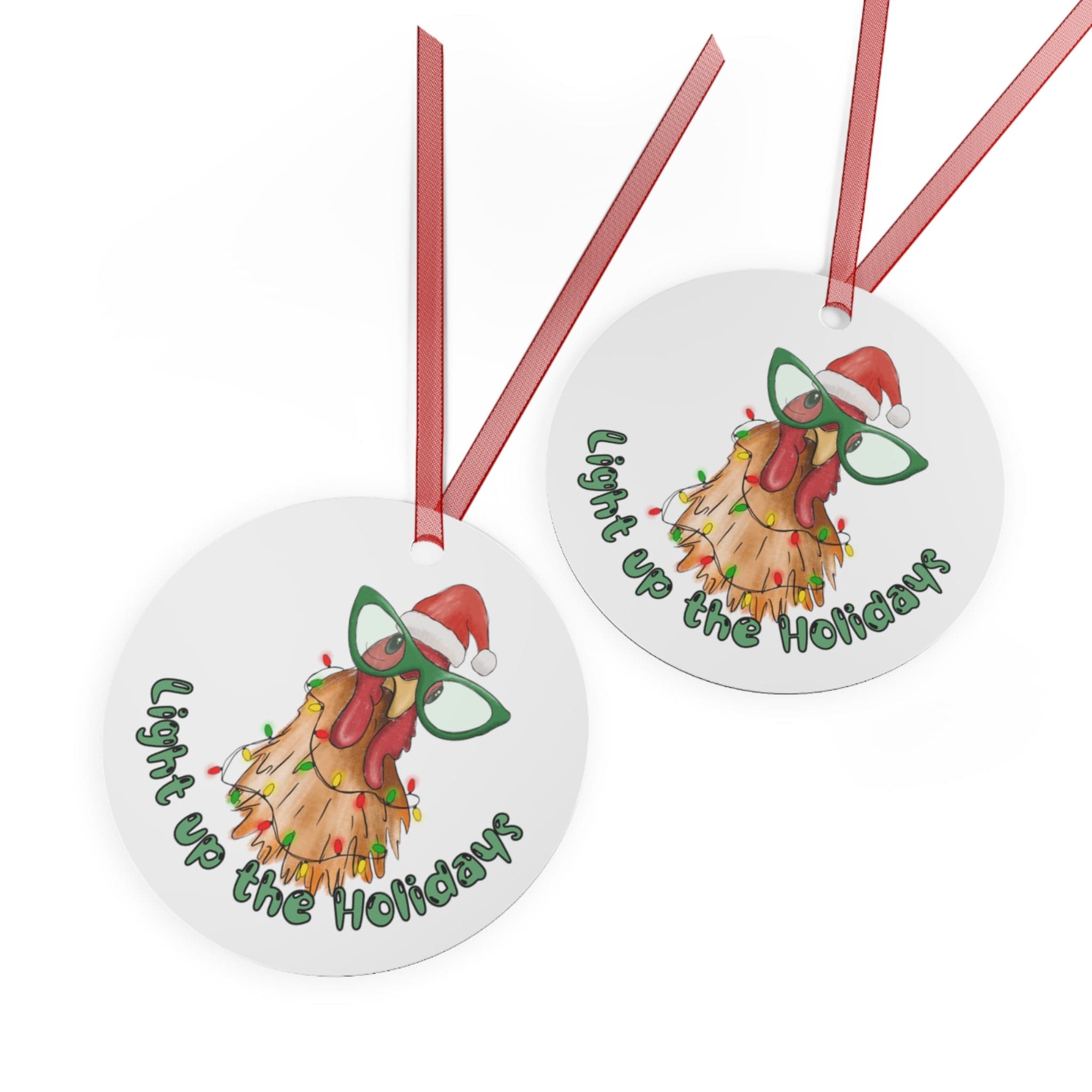 Printify Home Decor Round / One Size Christmas Ornament, Chicken Christmas Ornament, Chicken Gift, Rooster Gift, Funny Gift, Custom Ornament, Chicken Decor 13640407632438689720