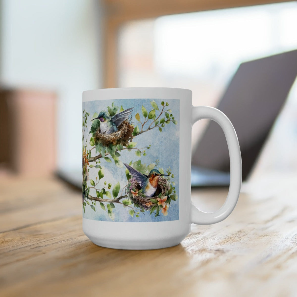 Printify Mug 15oz Coffee Mug, Hummingbird Nests Coffee Mug, Bird Mug, Nest Mug, Birthday Gift, Christmas Gift, Friend Gift, White 15 oz Ceramic 18360817442697373505