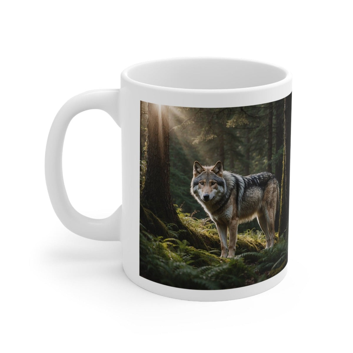 Printify Mug 11oz Coffee Mug, Wolf in Forest Coffee Mug, Wolf Coffee, Tea Mug, Birthday Gift, Christmas Gift, Friend Gift, White 11 oz Ceramic 15159037515131173039