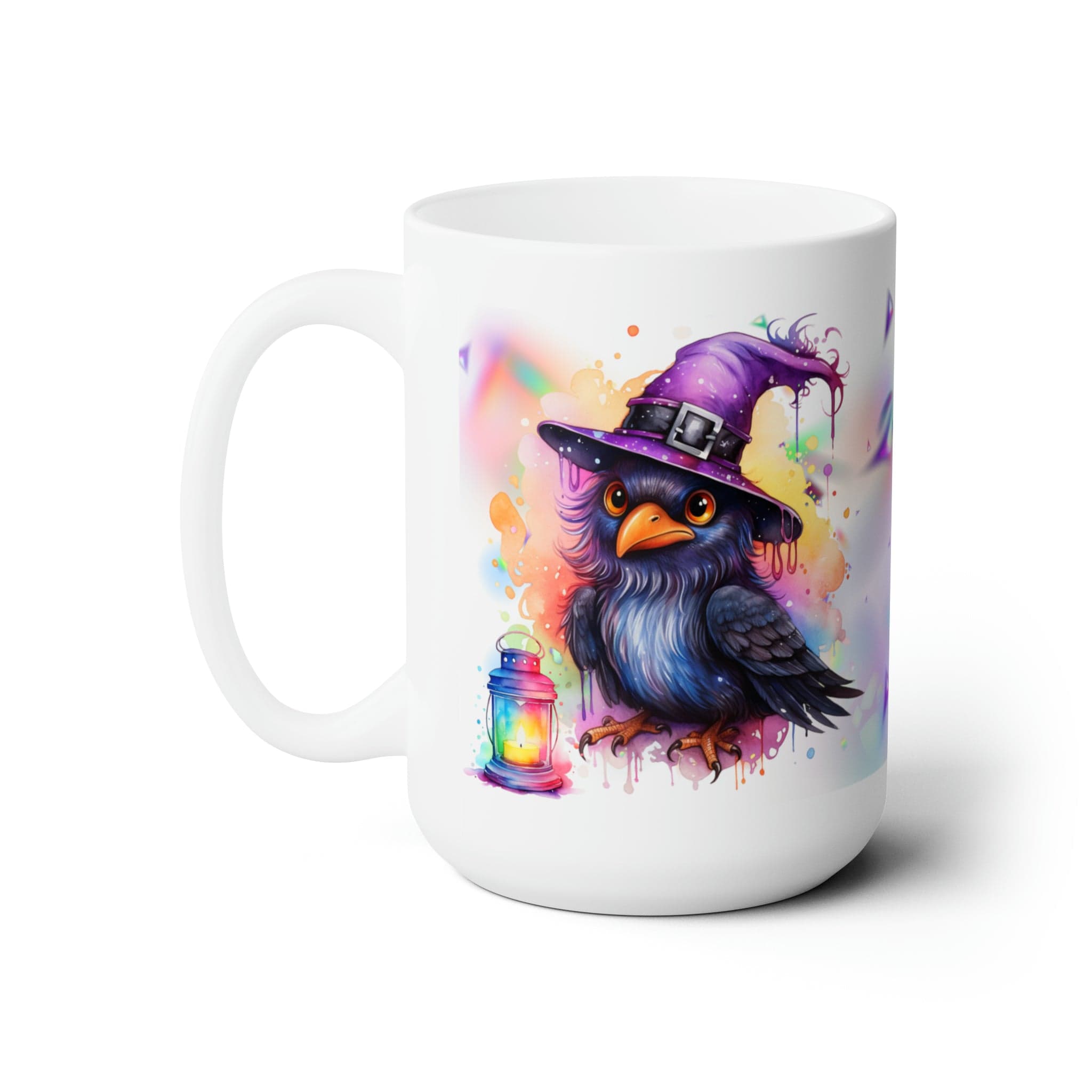 Printify Mug 15oz Coffee Mug, Halloween Coffee Mug, Rainbow Witch Crow Mug, Halloween Gift, Birthday Gift, Friend Gift, White 15 oz Ceramic, Free Shipping 22548691177455422350