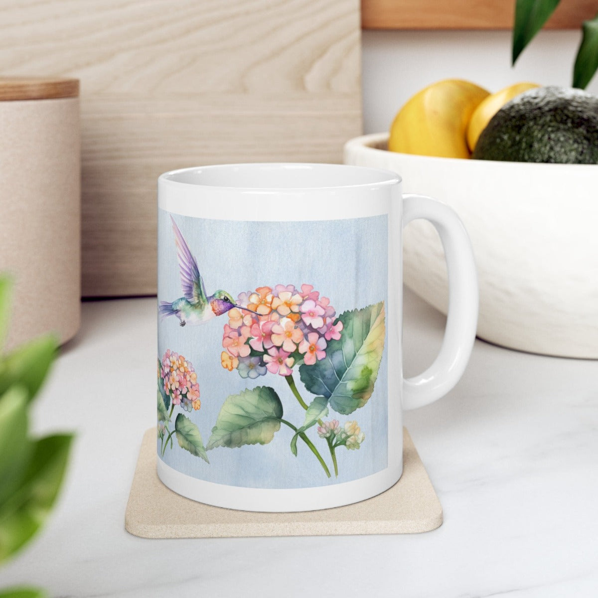Printify Mug 11oz Coffee Mug, Hummingbird Coffee Mug, Bird Mug, Flower Mug, Birthday Gift, Christmas Gift, Friend Gift, White 11 oz Ceramic 21306432272307154553