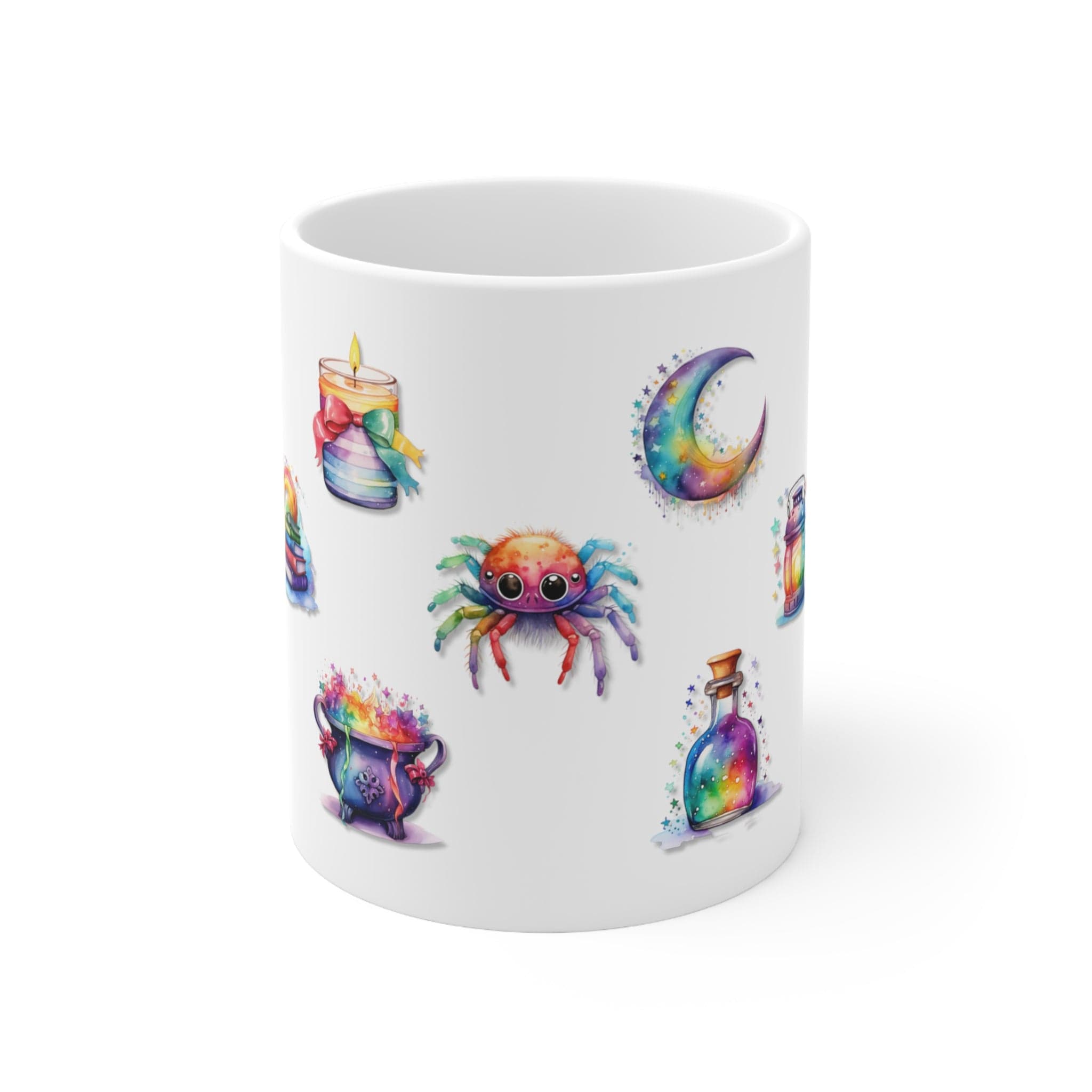 Printify Mug 11oz Coffee Mug, Halloween Coffee Mug, Rainbow Halloween Icons Mug, Halloween Gift, Birthday Gift, Friend Gift, White 11oz Ceramic, Free Shipping 83070160544945426631