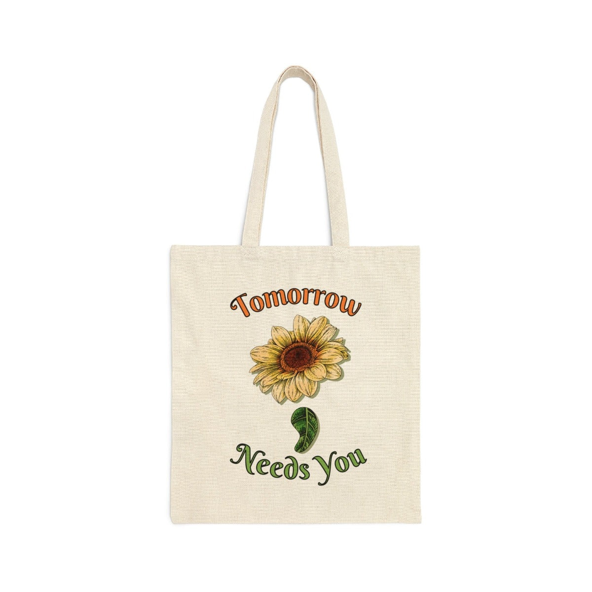 Printify Bags Natural / 15" x 16" Canvas Tote Bag, Mental Health, Sunflower Semicolon, Canvas Bag, 100% Cotton Tote Bag, Shopping Bag, Gift for Friend 33134222743829353069