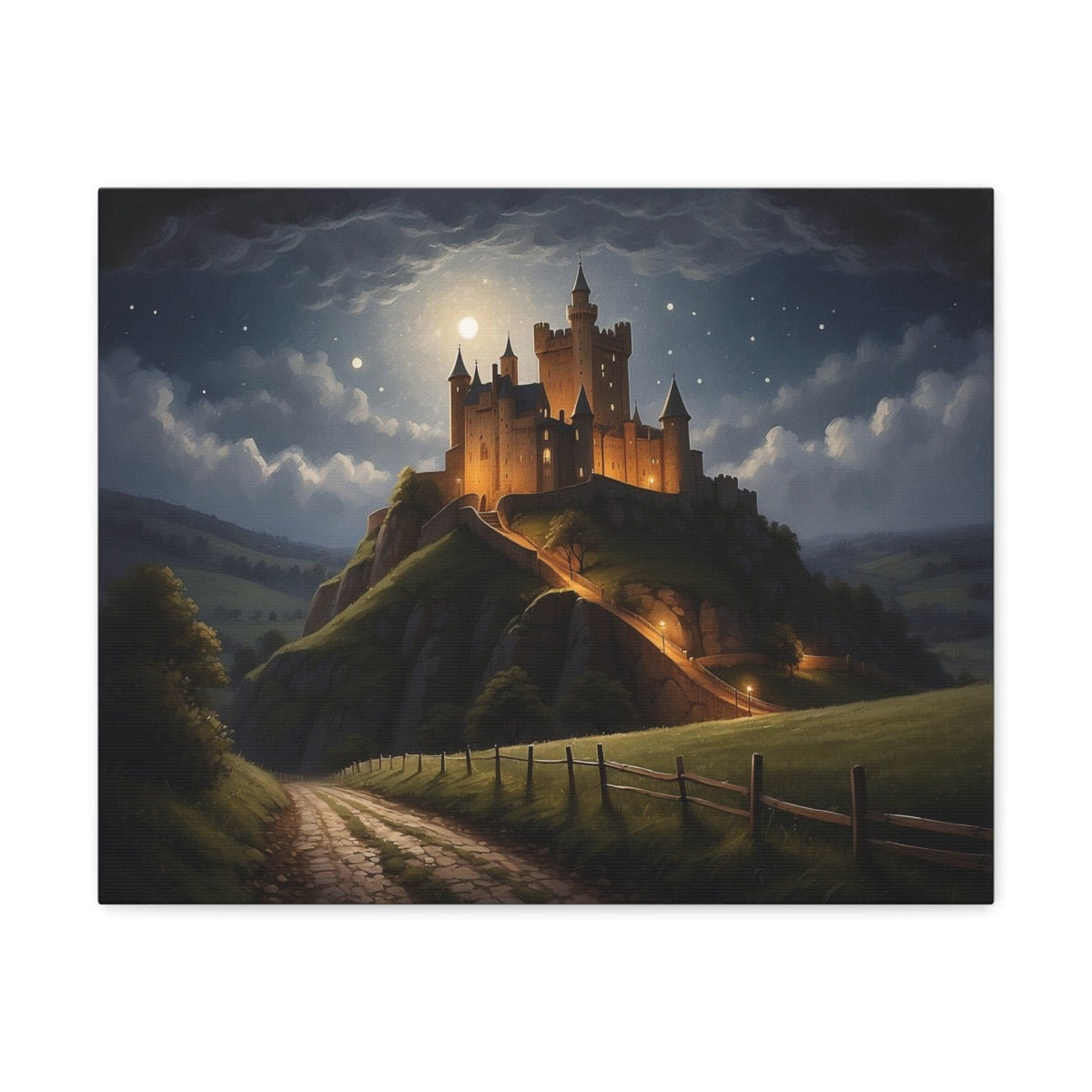 Printify Canvas 20″ x 16″ / 1.25" Canvas Wall Art, English Castle in the Moonlight, Wall Art Decoration, Canvas Art Print, Canvas Gallery Wrap, Ready to Hang 81784376477970783165