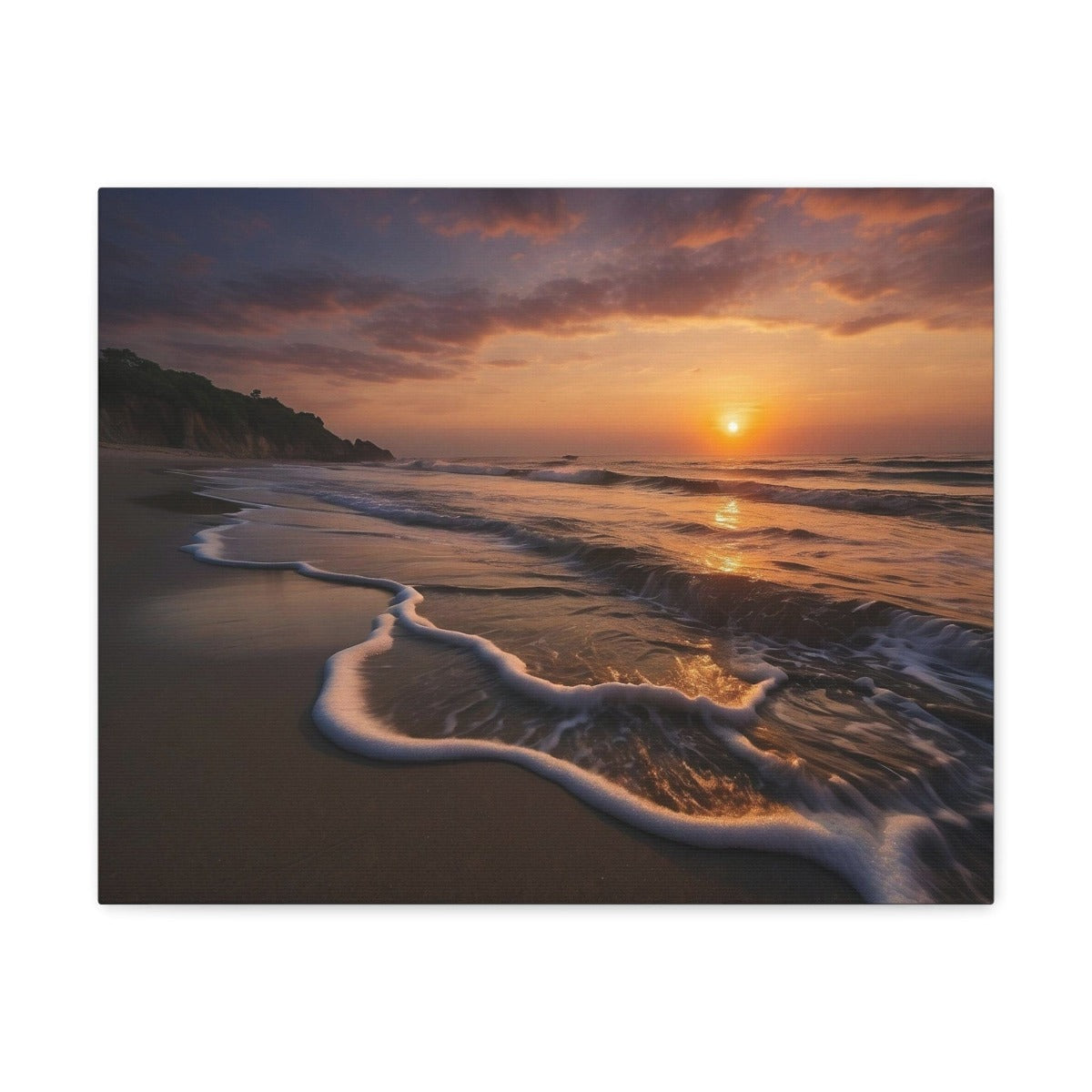 Printify Canvas 20″ x 16″ / 1.25" Canvas Wall Art, Beach at Sunset, Ocean Art, Beach Art, Wall Art Decoration, Art Print, Canvas Gallery Wrap, Ready to Hang 16960648708490305881