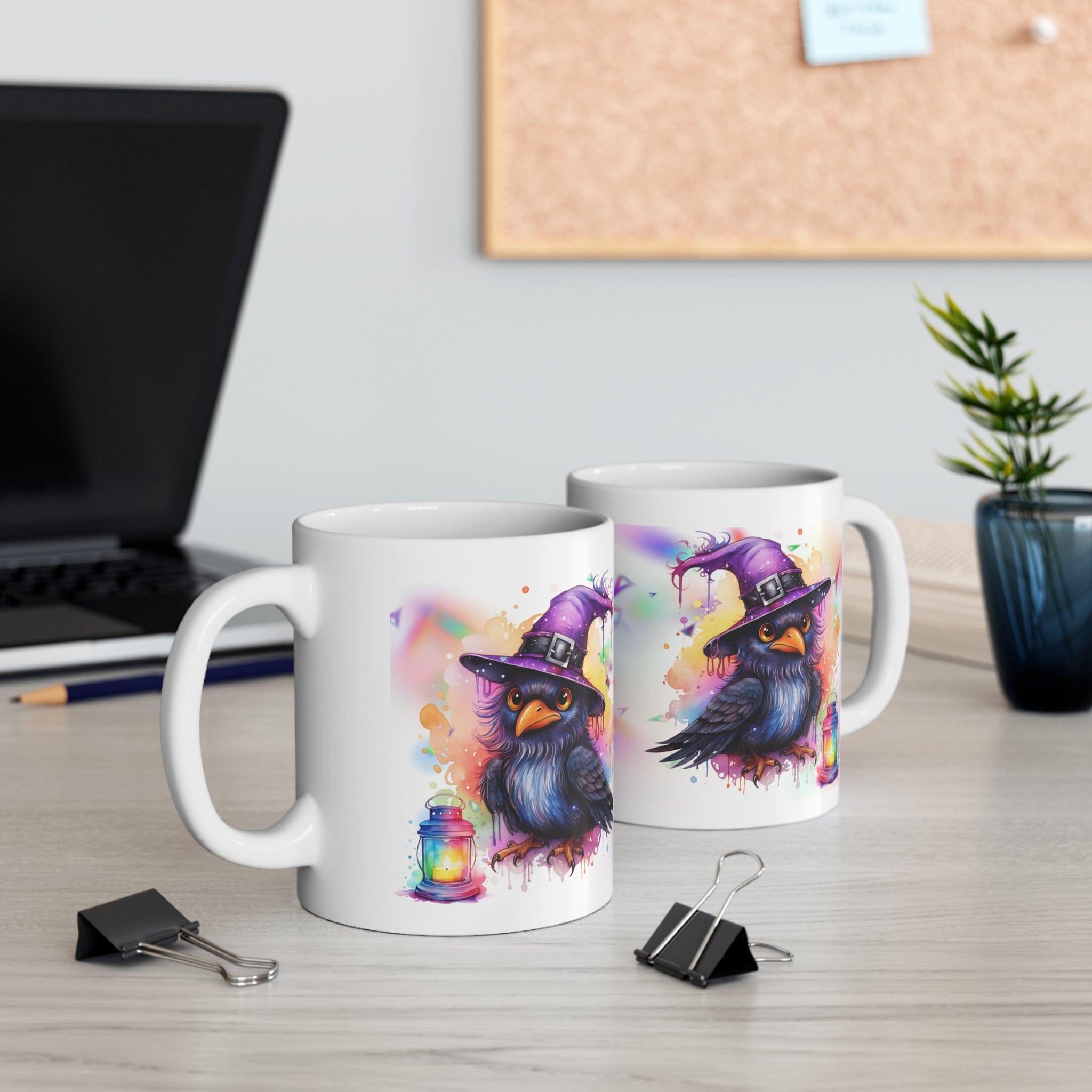 Printify Mug 11oz Coffee Mug, Halloween Coffee Mug, Rainbow Witch Crow Mug, Halloween Gift, Birthday Gift, Friend Gift, White 11oz Ceramic, Free Shipping 12647166295888464166