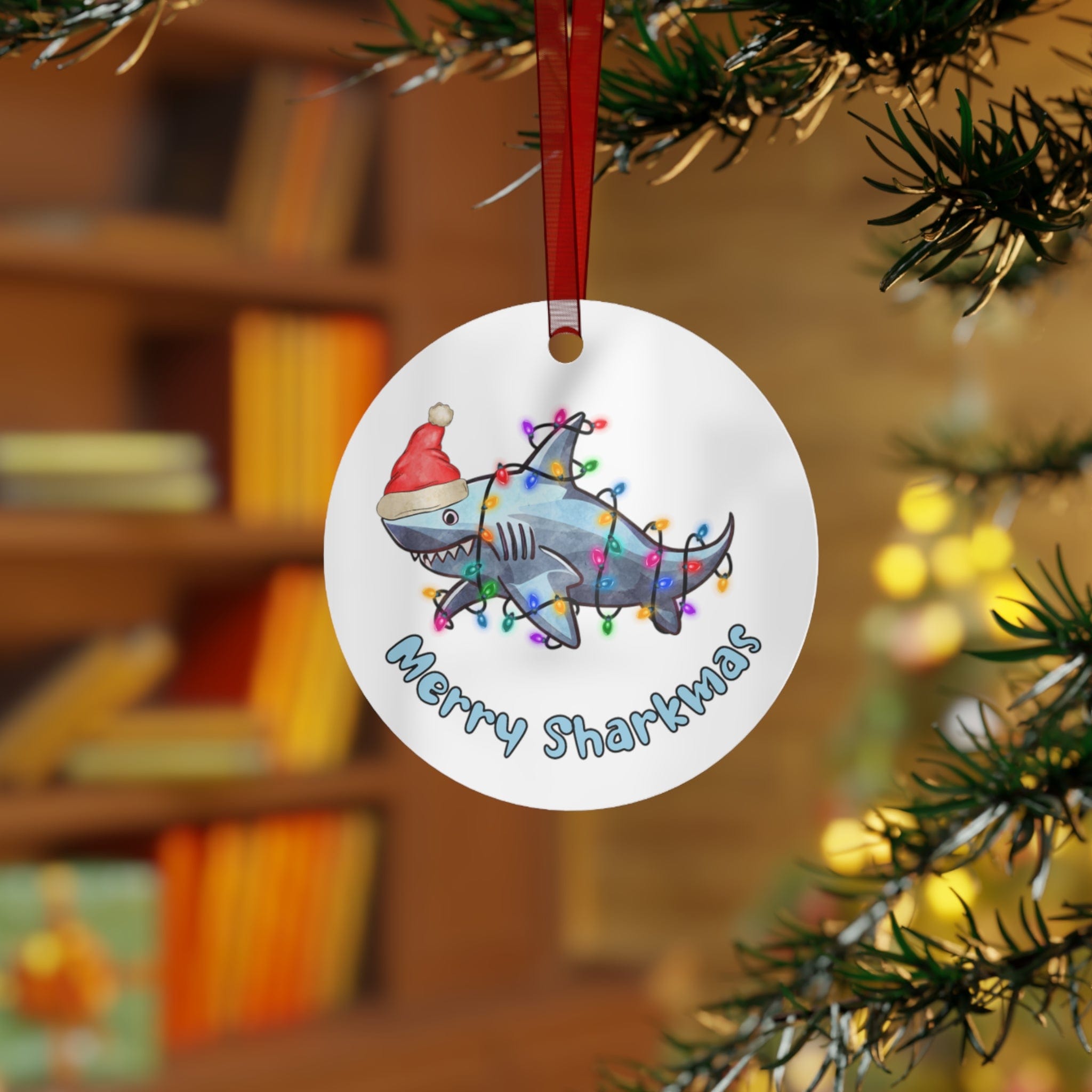 Printify Home Decor Round / One Size Christmas Ornament, Shark Christmas Ornament, Shark Lover Gift, Shark Gift, Shark Ornament, Shark Decor 14561859888350380026
