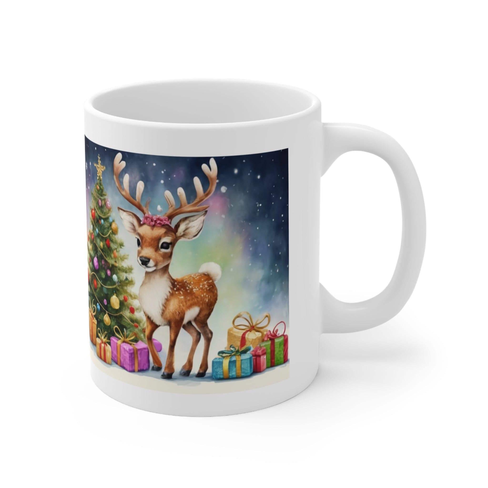 Printify Mug 11oz Coffee Mug, Reindeer Coffee Mug, Christmas Coffee Mug, Christmas Mug, Christmas Gift, Friend Gift, White 13 oz Ceramic 21993941926904313444