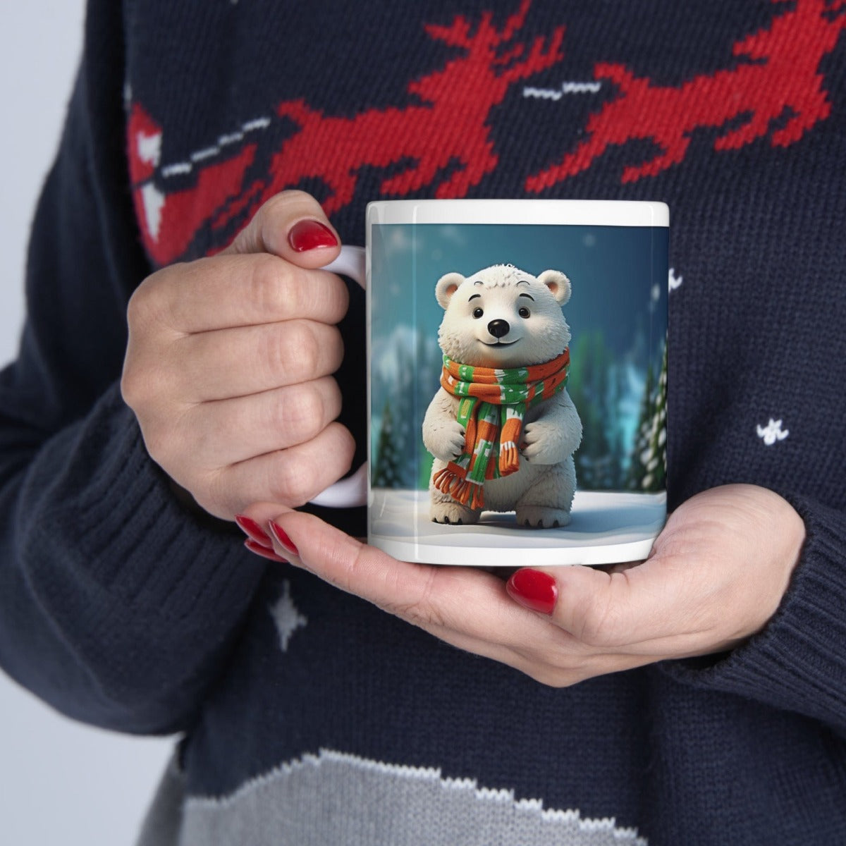 Printify Mug 11oz Coffee Mug, Polar Bear Coffee Mug, Christmas Coffee Mug, Christmas Mug, Christmas Gift, Friend Gift, White 11 oz Ceramic 13662287251776922000