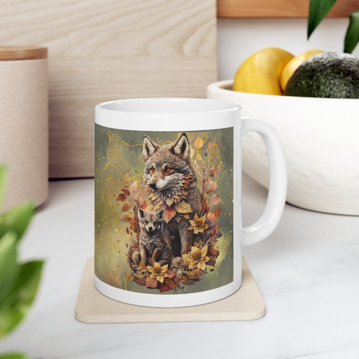 Printify Mug 11oz Coffee Mug, Wolf Coffee Mug, Wolf and Cub Mug, Wolf Gift, Birthday Gift, Christmas Gift, Friend Gift, White 11oz Ceramic 13292879928800723938