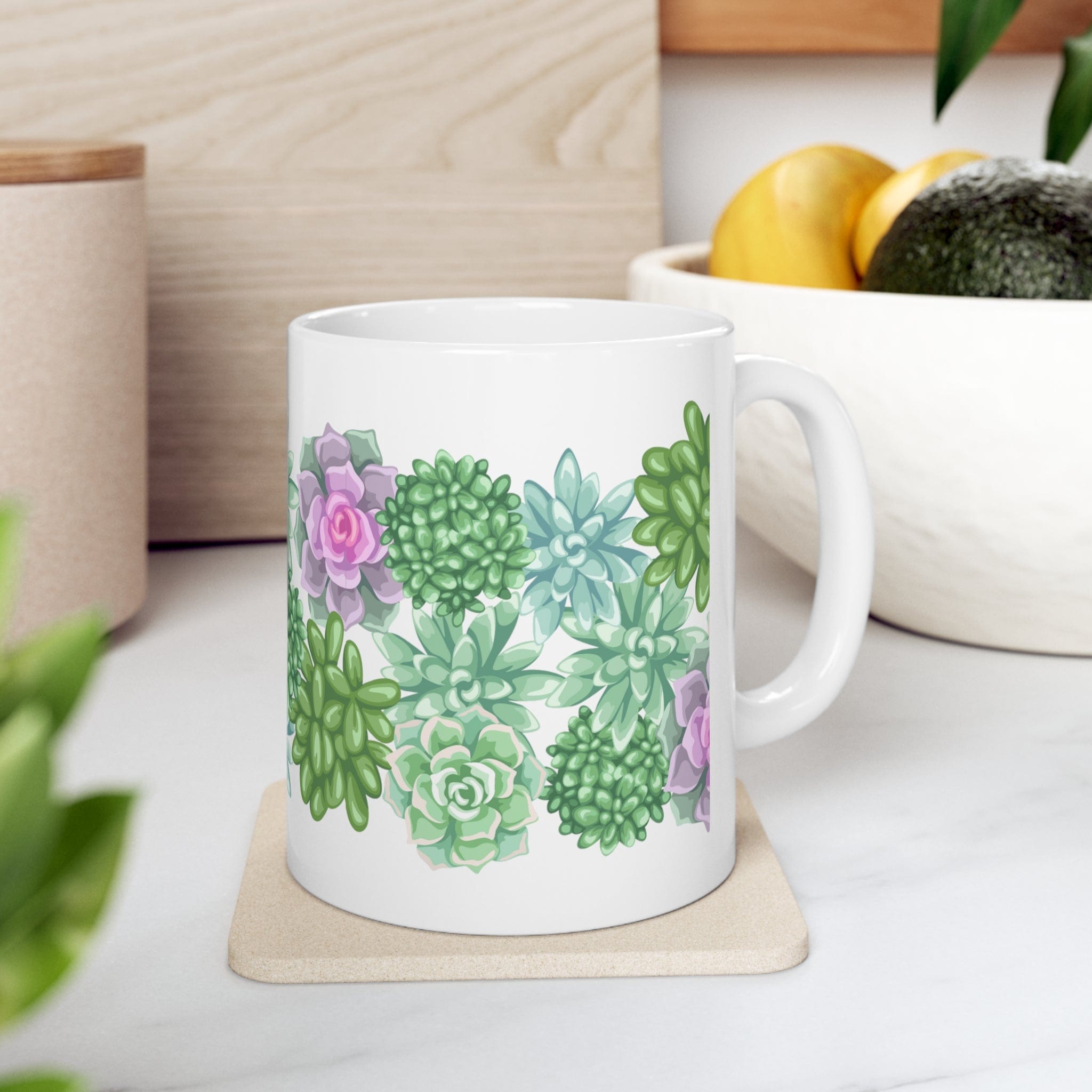 Printify Mug 11oz Coffee Mug, Succulent Coffee Mug, Cactus Mug, Succulent Gift, Birthday Gift, Christmas Gift, Friend Gift, White 11oz Ceramic 33758276103172817459