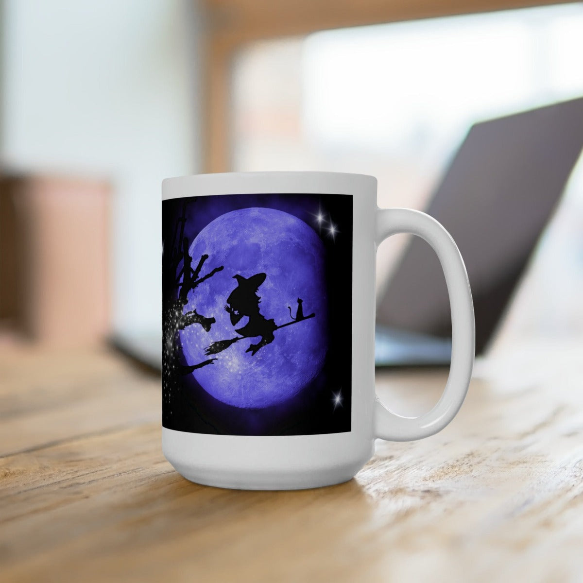 Printify Mug 15oz Coffee Mug, Halloween Coffee Mug, Purple Witch Mug, Moon Mug, Halloween Gift, Birthday Gift, Friend Gift, White 15 oz Ceramic 33963475878052355112