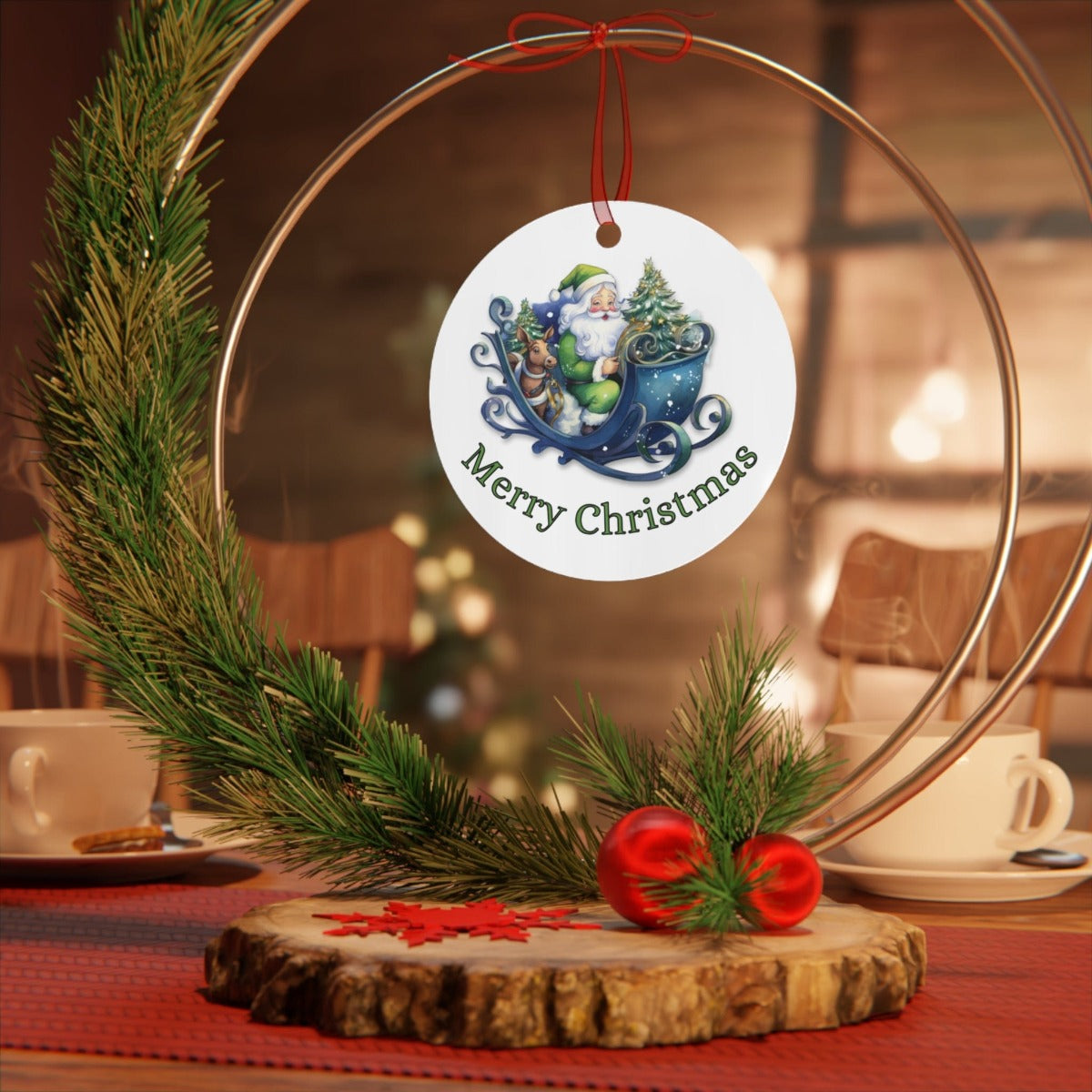 Printify Home Decor Round / One Size Christmas Ornament, Santa Christmas Ornament, Santa Gift, Santa Christmas, Custom Ornament, Metal Ornament, Christmas Gift 13057047157820984763