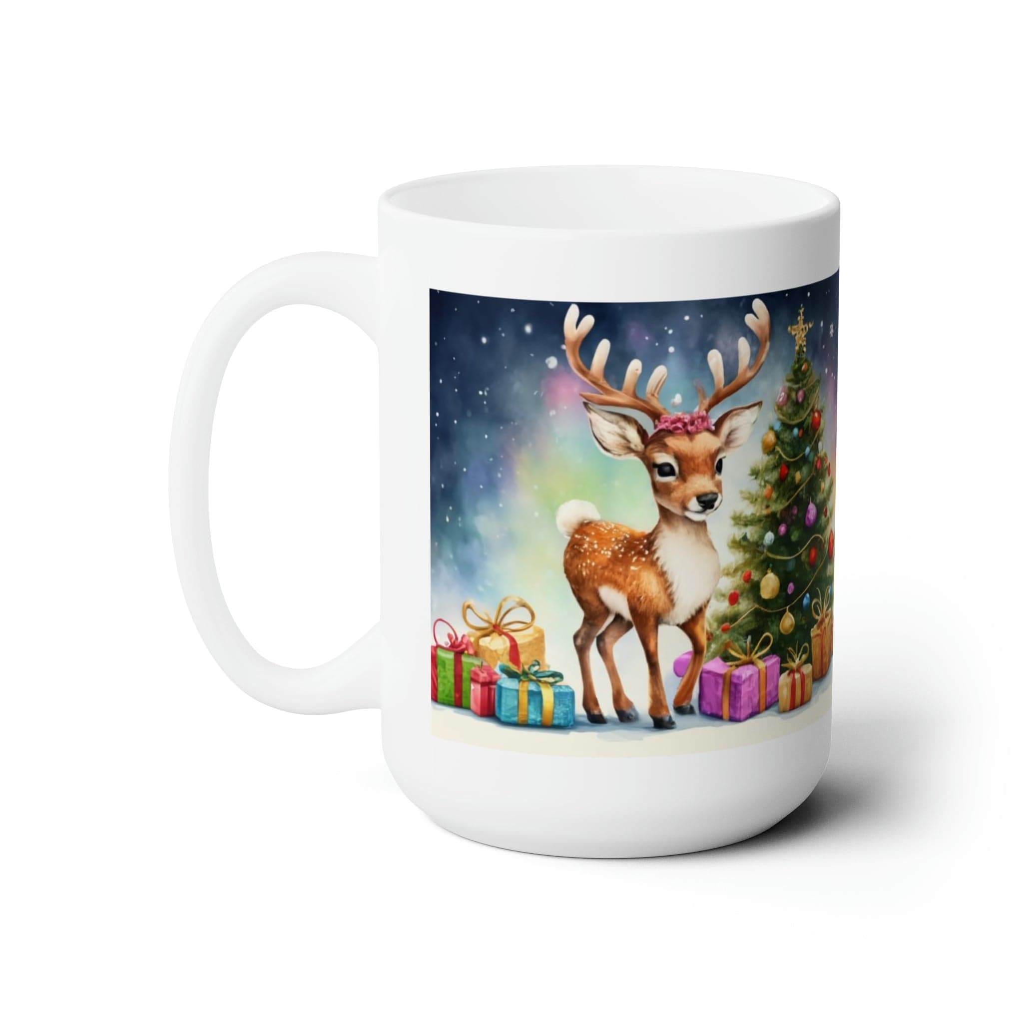 Printify Mug 15oz Coffee Mug, Reindeer Coffee Mug, Christmas Coffee Mug, Christmas Mug, Christmas Gift, Friend Gift, White 15 oz Ceramic 50342063005173182945