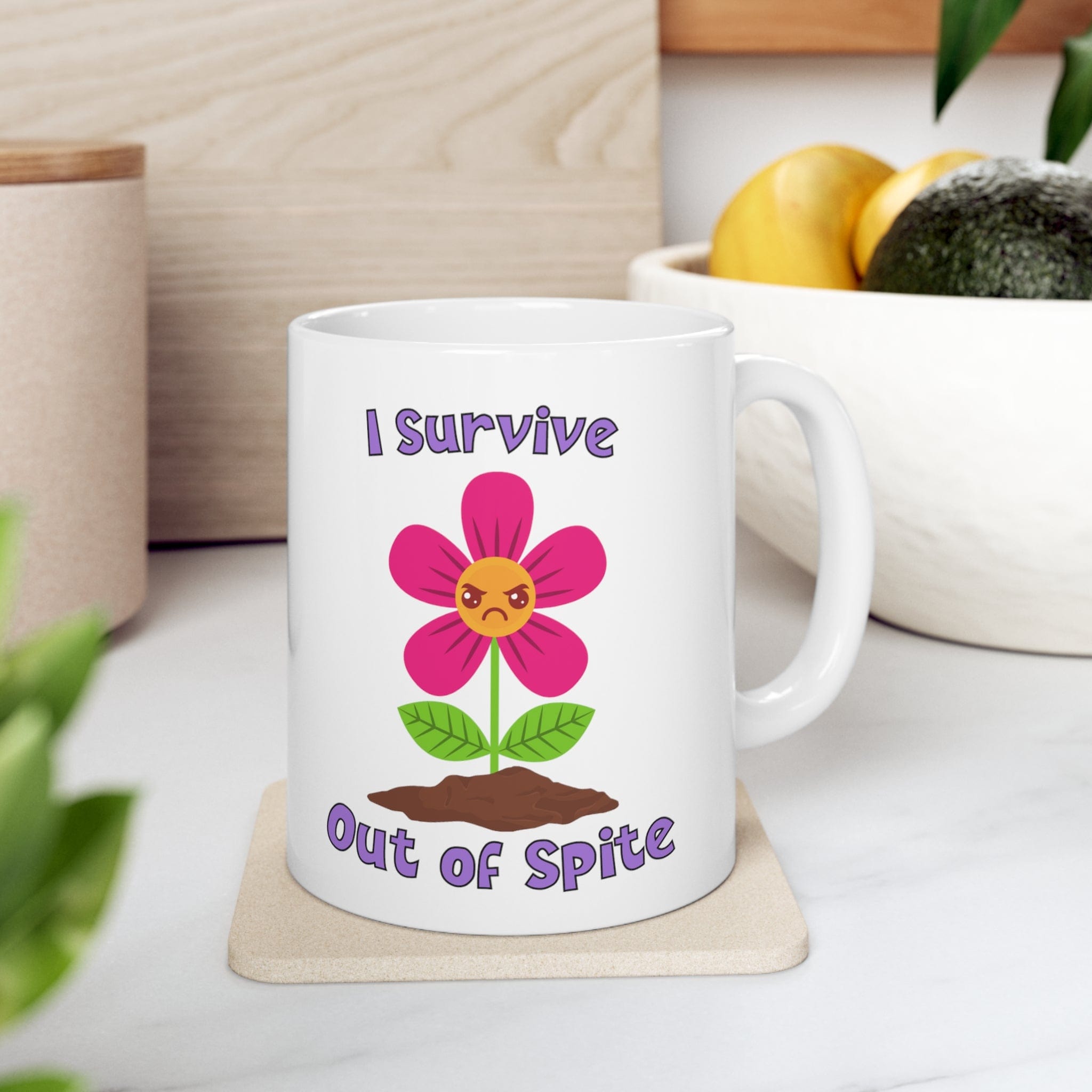 Printify Mug 11oz Coffee Mug, Angry Flower Coffee Mug, Sarcastic Mug, Birthday Gift, I Survive Mug, White 11 oz Ceramic, Gift for Her 17045757985980273314