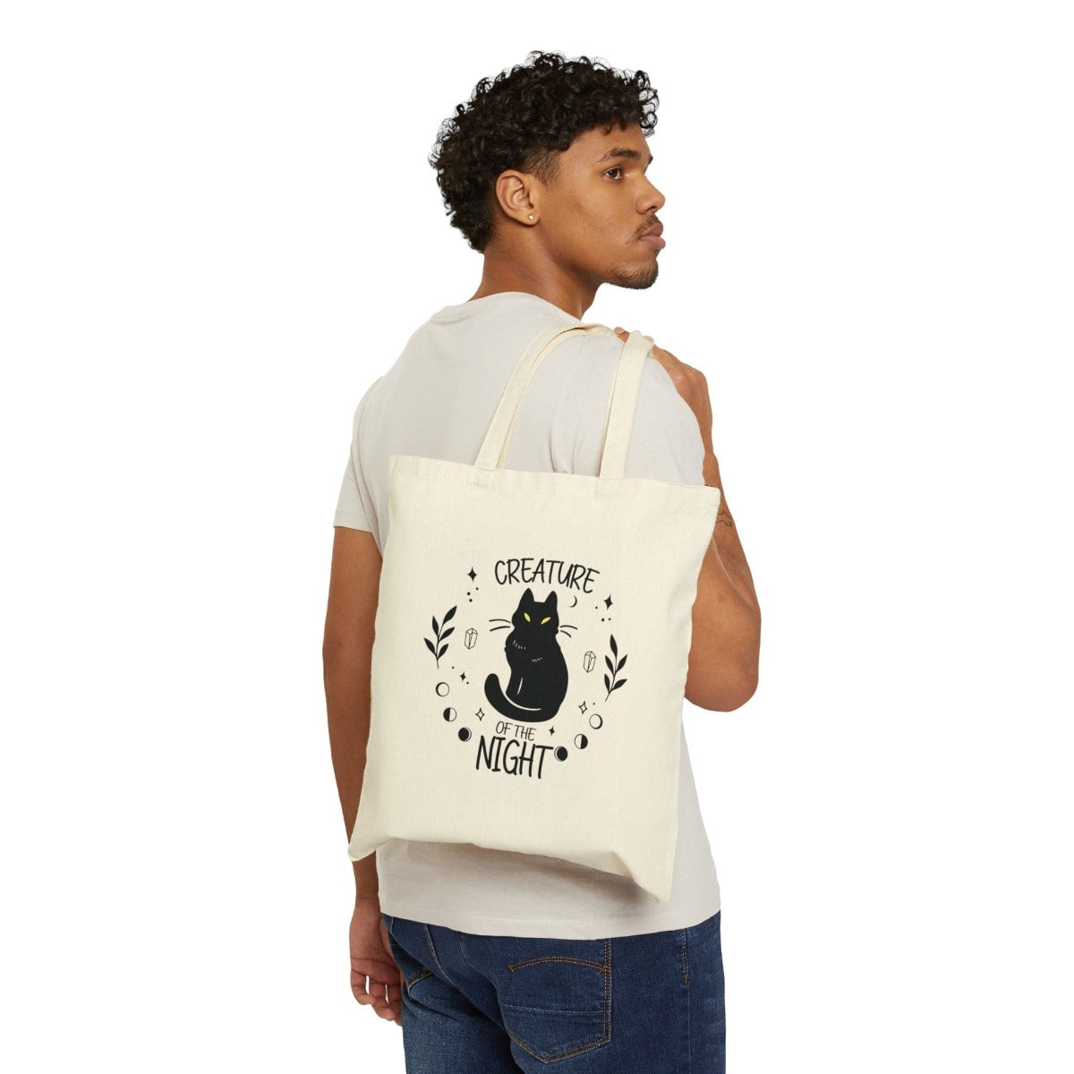 Printify Bags Natural / 15" x 16" Cotton Canvas Tote Bag, Cat Tote Bag, Black Cat Tote Bag, Canvas Bag, 100% Cotton Tote Bag, Reuseable Shopping Bag, Gift Bag 26039430661078407998