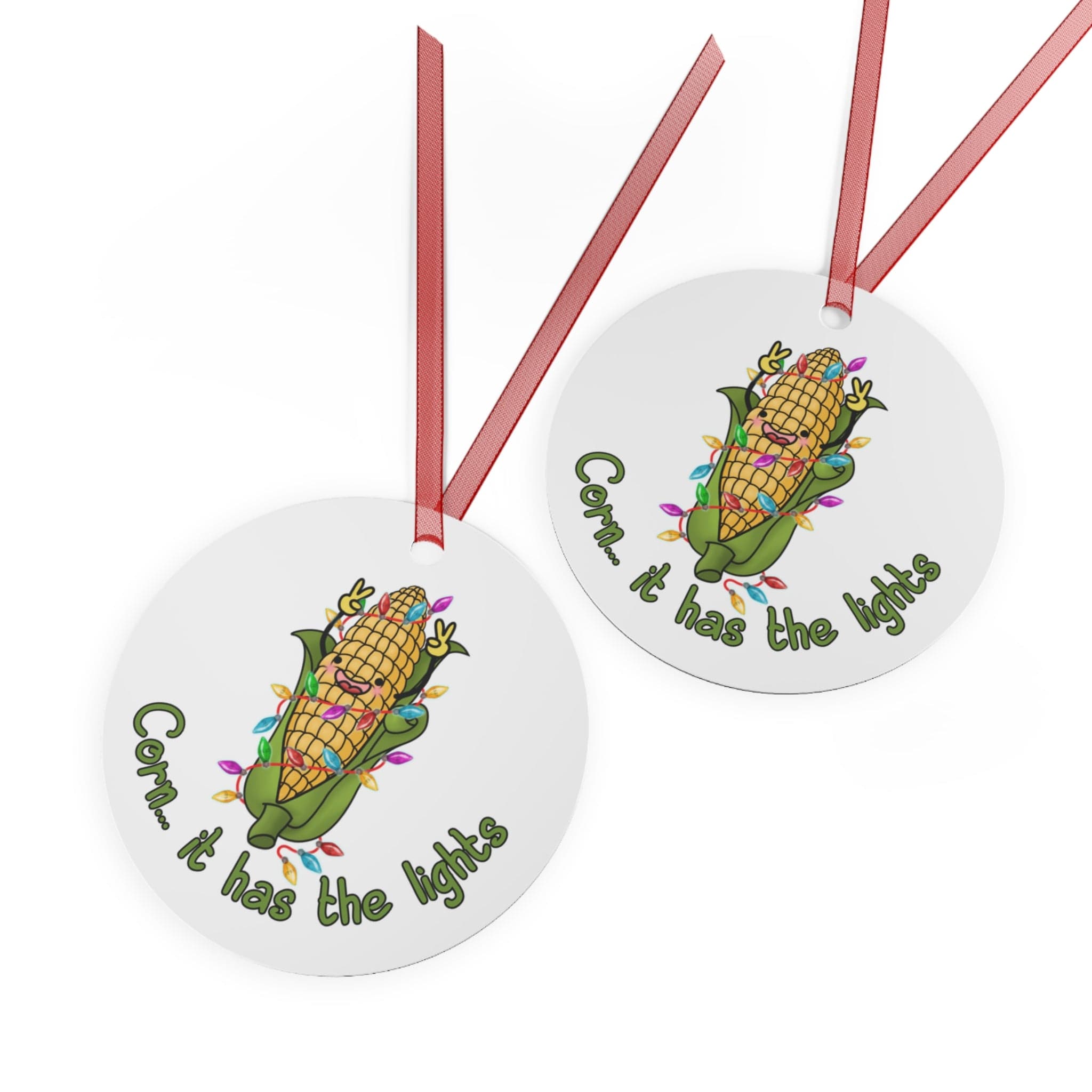 Printify Home Decor Round / One Size Christmas Ornament, Corn Christmas Ornament, Funny Gift, White Elephant Gift, Metal Ornament, Holiday Decor 63976104642567173216