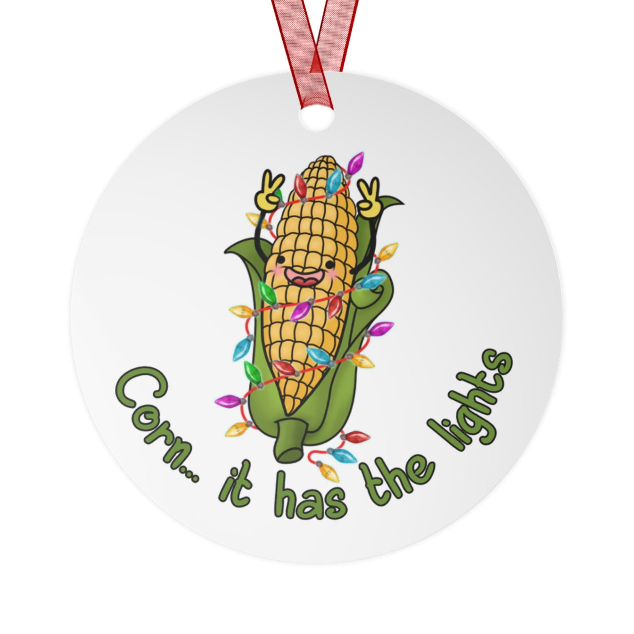 Printify Home Decor Round / One Size Christmas Ornament, Corn Christmas Ornament, Funny Gift, White Elephant Gift, Metal Ornament, Holiday Decor 63976104642567173216