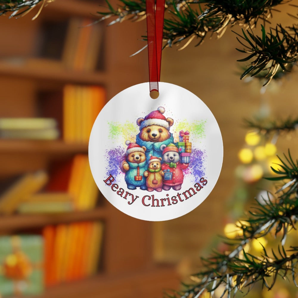 Printify Home Decor Round / One Size Christmas Ornament, Bear Christmas Ornament, Bear Gift, Beary Christmas, Custom Ornament, Metal Ornament, Christmas Gift 33909739309512009832