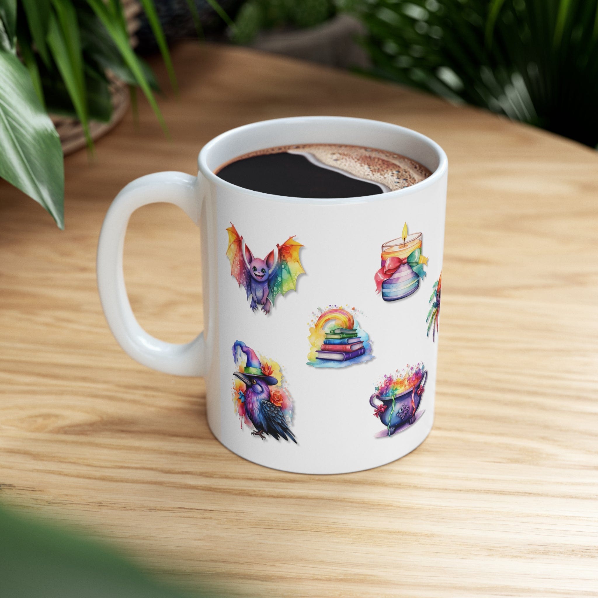 Printify Mug 11oz Coffee Mug, Halloween Coffee Mug, Rainbow Halloween Icons Mug, Halloween Gift, Birthday Gift, Friend Gift, White 11oz Ceramic, Free Shipping 83070160544945426631