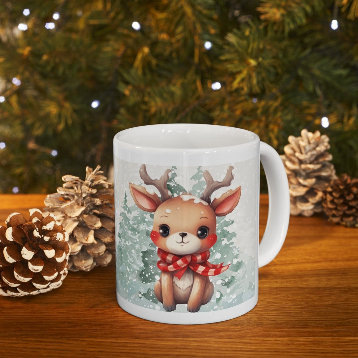 Printify Mug 11oz Coffee Mug, Christmas Coffee Mug, Reindeer Coffee Mug, Christmas Gift, Birthday Gift, Friend Gift, White 11oz Ceramic, Free Shipping 11796289565223454033