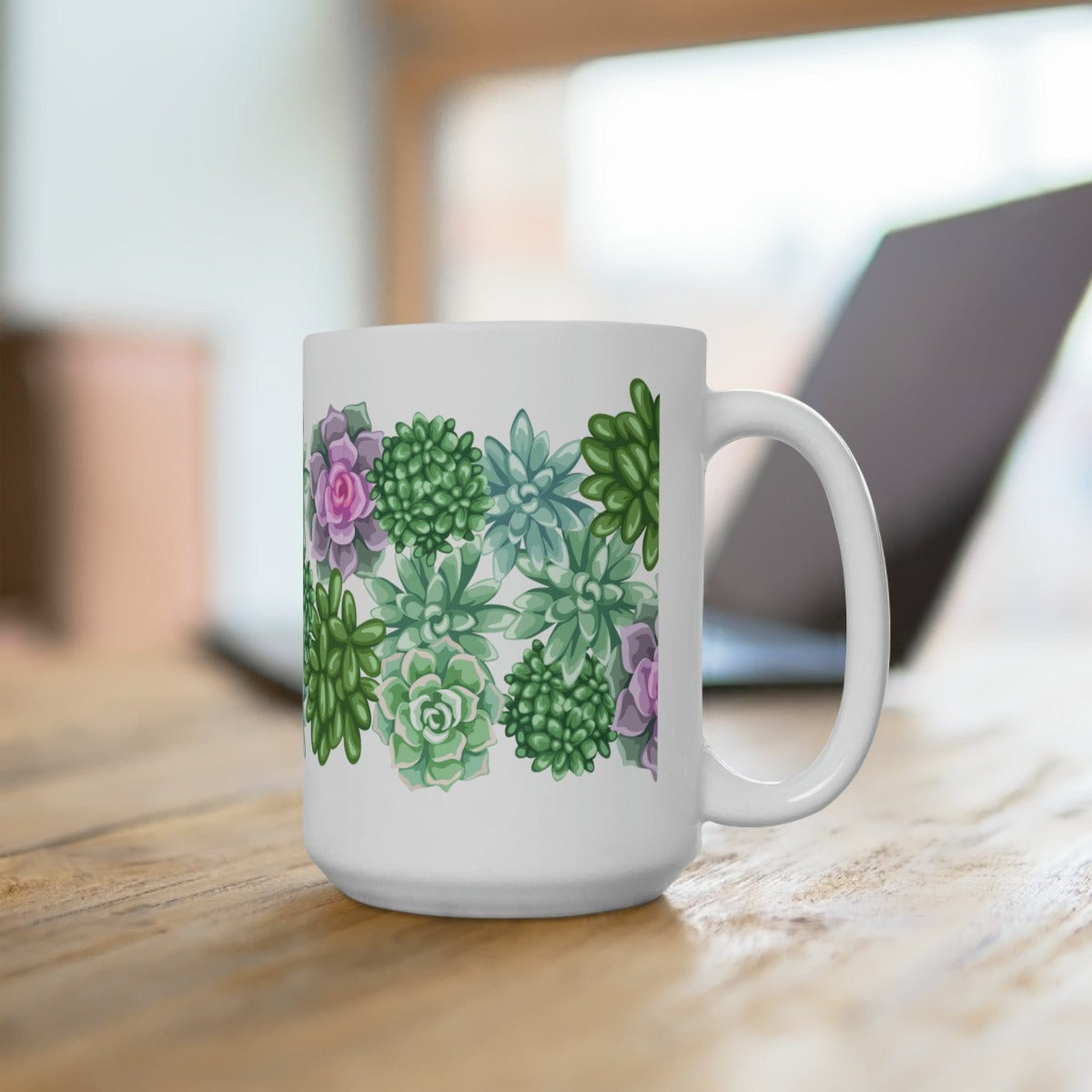 Printify Mug 15oz Coffee Mug, Succulent Coffee Mug, Cactus Mug, Succulent Gift, Birthday Gift, Christmas Gift, Friend Gift, White 15 oz Ceramic 30222131594457089459