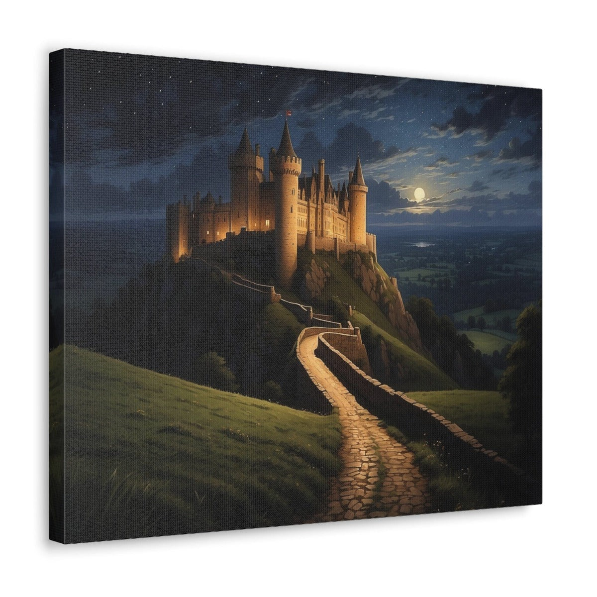 Printify Canvas Canvas Wall Art, English Castle in the Night, Wall Art Decoration, Canvas Art Print, Canvas Gallery Wrap, Ready to Hang