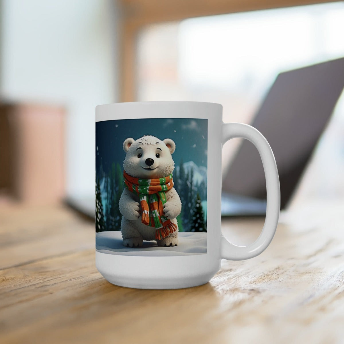 Printify Mug 15oz Coffee Mug, Polar Bear Coffee Mug, Christmas Coffee Mug, Christmas Mug, Christmas Gift, Friend Gift, White 15 oz Ceramic 29230345979917546767