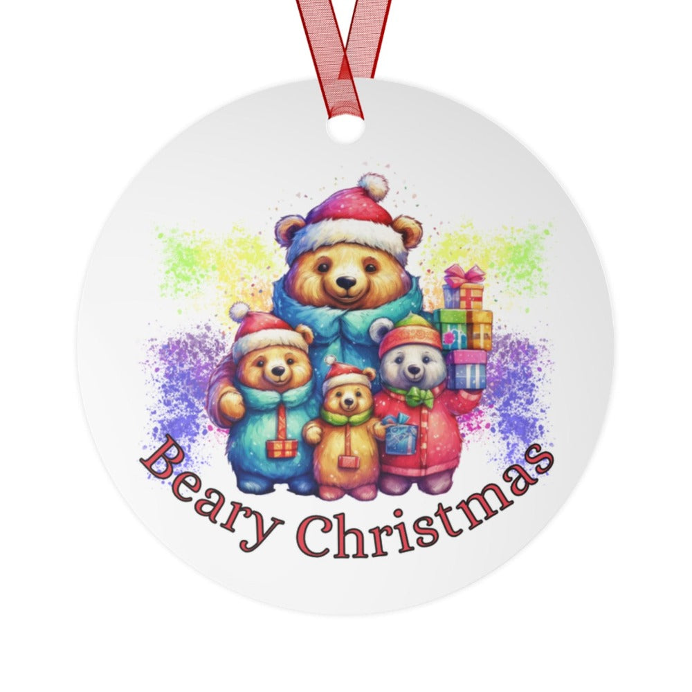 Printify Home Decor Round / One Size Christmas Ornament, Bear Christmas Ornament, Bear Gift, Beary Christmas, Custom Ornament, Metal Ornament, Christmas Gift 33909739309512009832