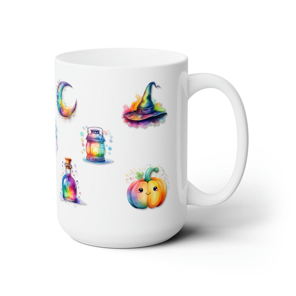 Printify Mug 15oz Coffee Mug, Halloween Coffee Mug, Rainbow Halloween Icons Mug, Halloween Gift, Birthday Gift, Friend Gift, White 15oz Ceramic, Free Shipping 24310514202212272287