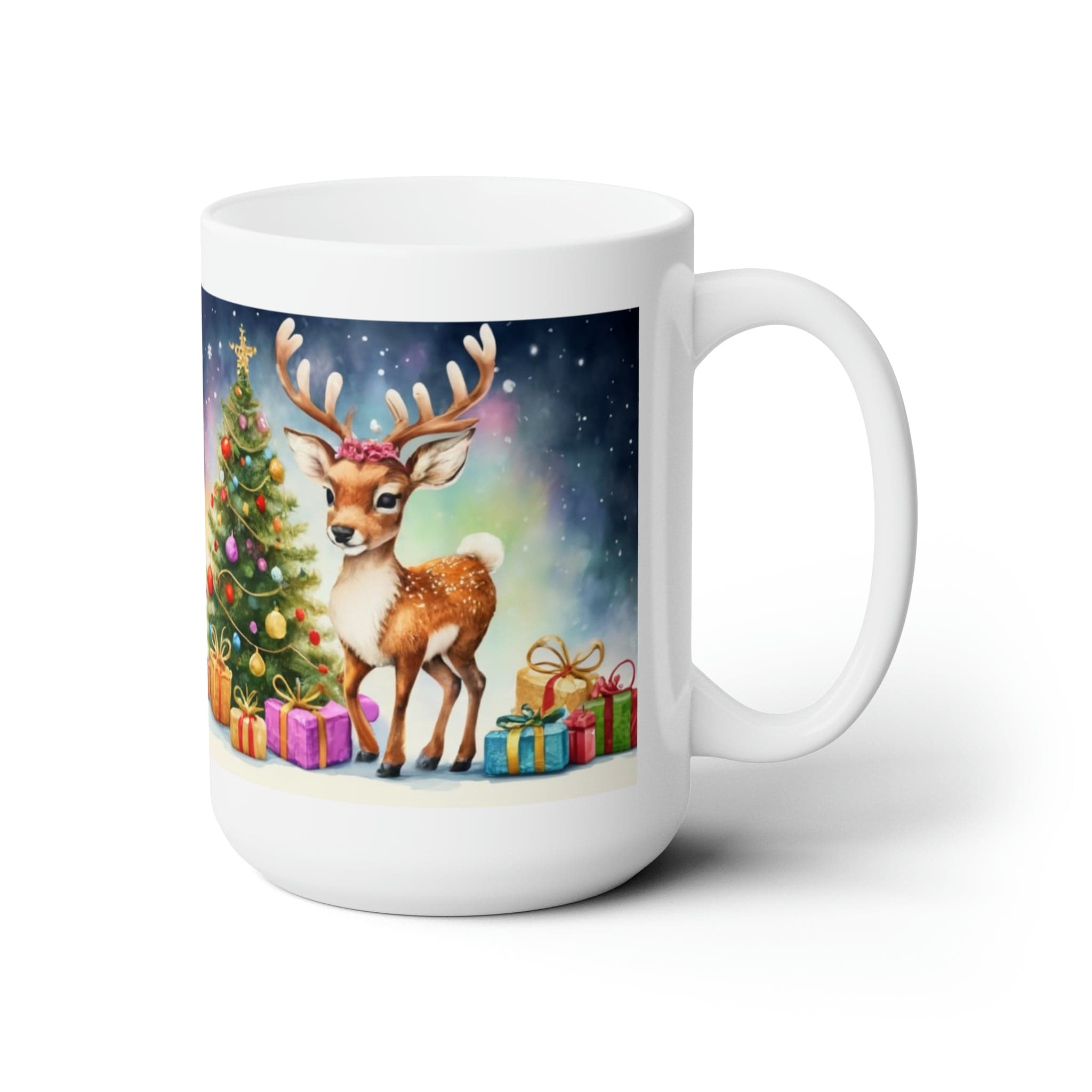Printify Mug 15oz Coffee Mug, Reindeer Coffee Mug, Christmas Coffee Mug, Christmas Mug, Christmas Gift, Friend Gift, White 15 oz Ceramic 50342063005173182945