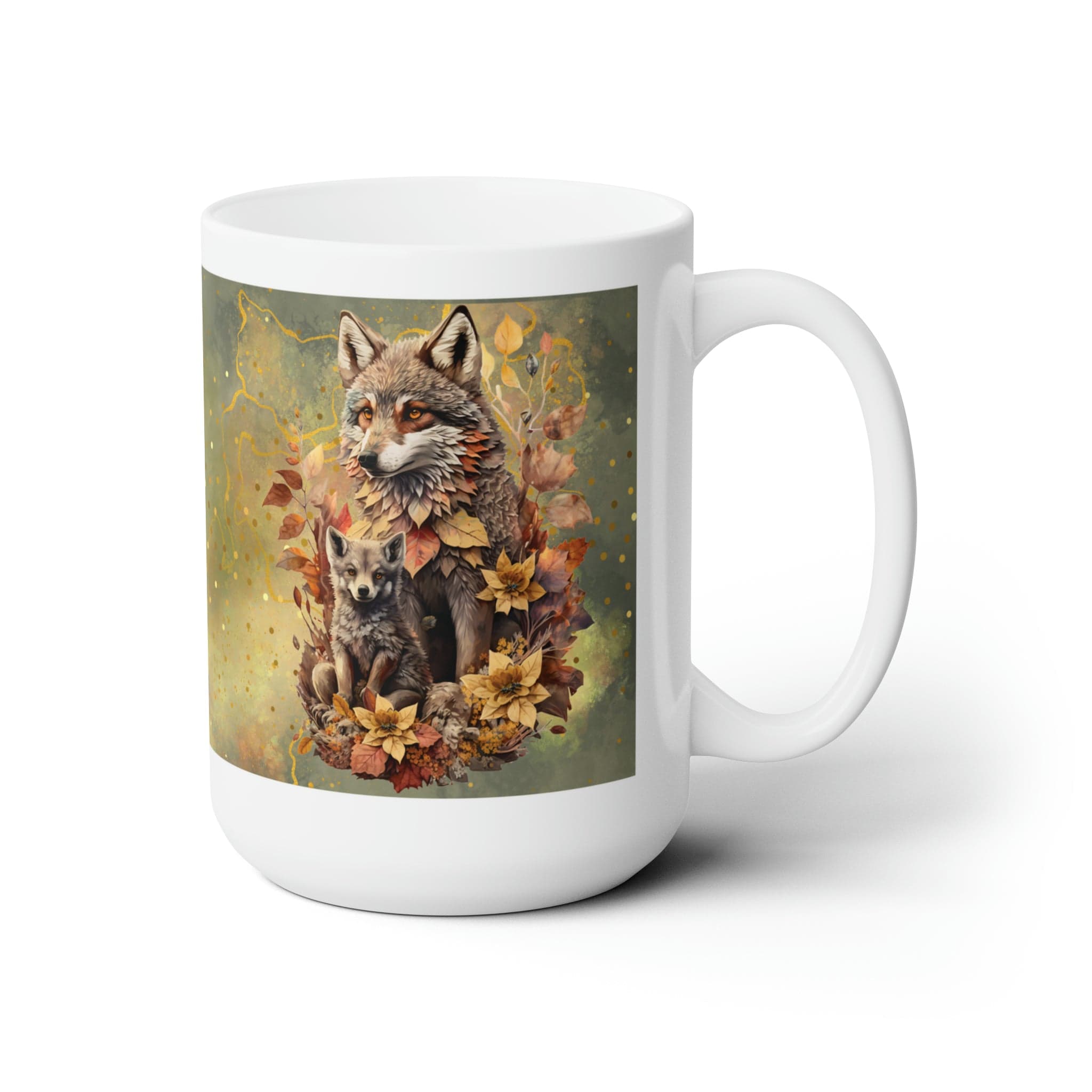 Printify Mug 15oz Coffee Mug, Wolf Coffee Mug, Wolf and Cub Mug, Wolf Gift, Birthday Gift, Christmas Gift, Friend Gift, White 15 oz Ceramic 29736585383302448871
