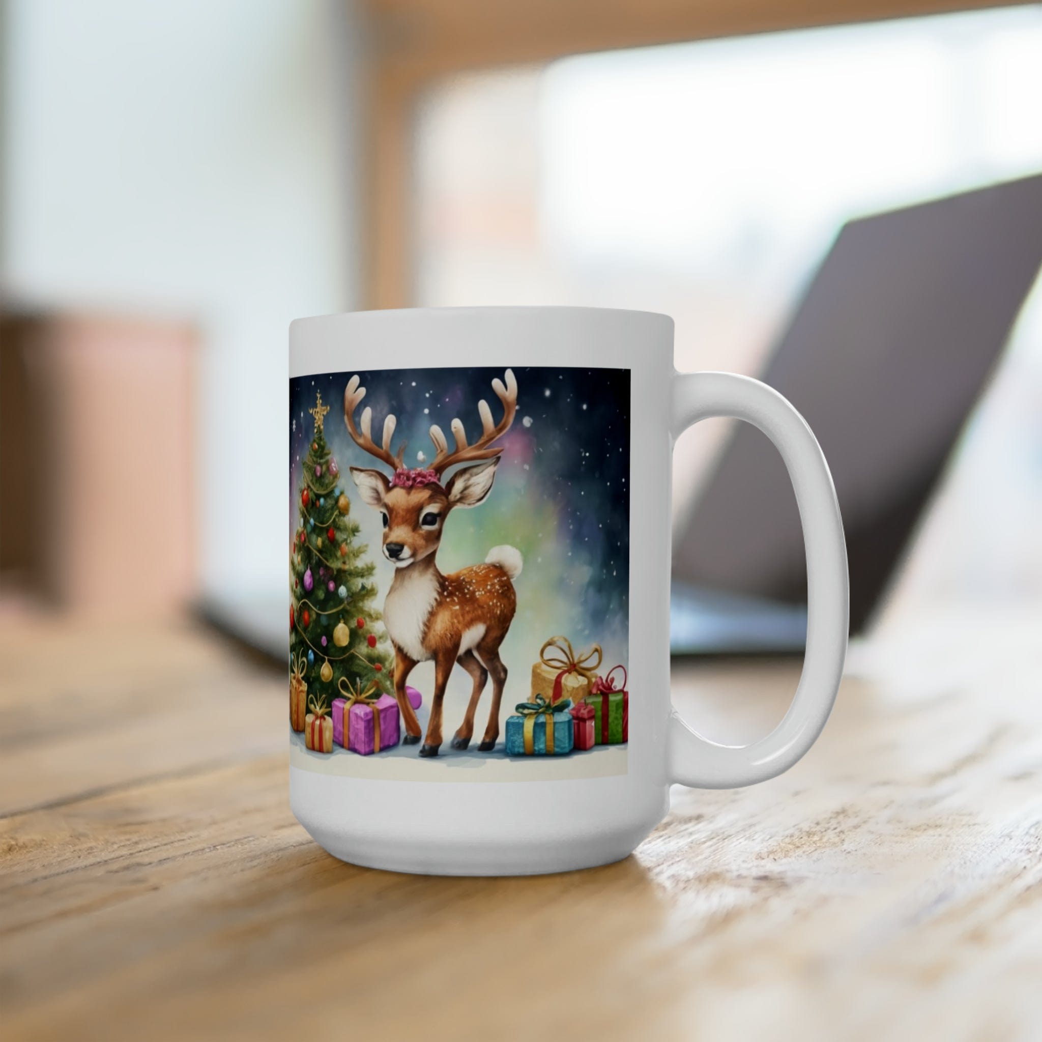 Printify Mug 15oz Coffee Mug, Reindeer Coffee Mug, Christmas Coffee Mug, Christmas Mug, Christmas Gift, Friend Gift, White 15 oz Ceramic 50342063005173182945