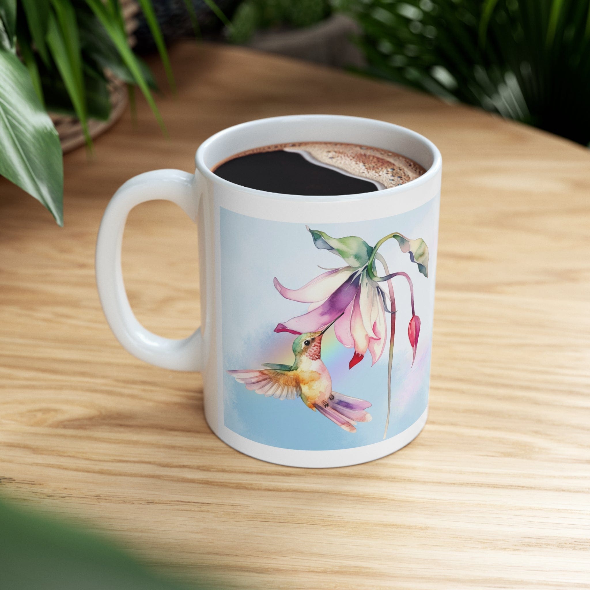 Printify Mug 11oz Coffee Mug, Hummingbird  Coffee Mug, Bird Mug, Flower Mug, Birthday Gift, Christmas Gift, Friend Gift, White 11 oz Ceramic 28915835791500960005