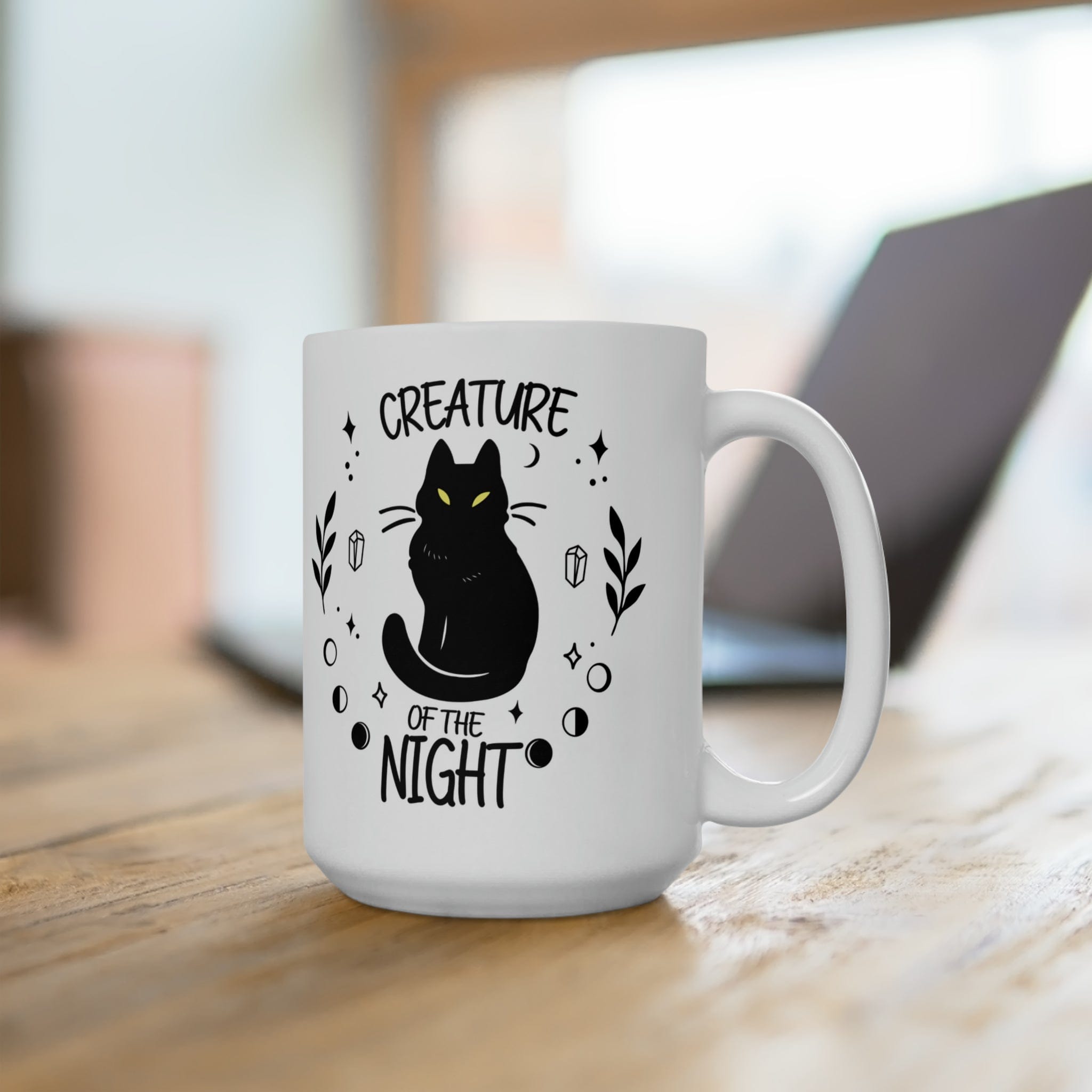 Printify Mug 15oz Coffee Mug, Halloween Coffee Mug, Creature of the Night Mug, Halloween Gift, Birthday Gift, Friend Gift, White 15 oz Ceramic 33474938312256239605