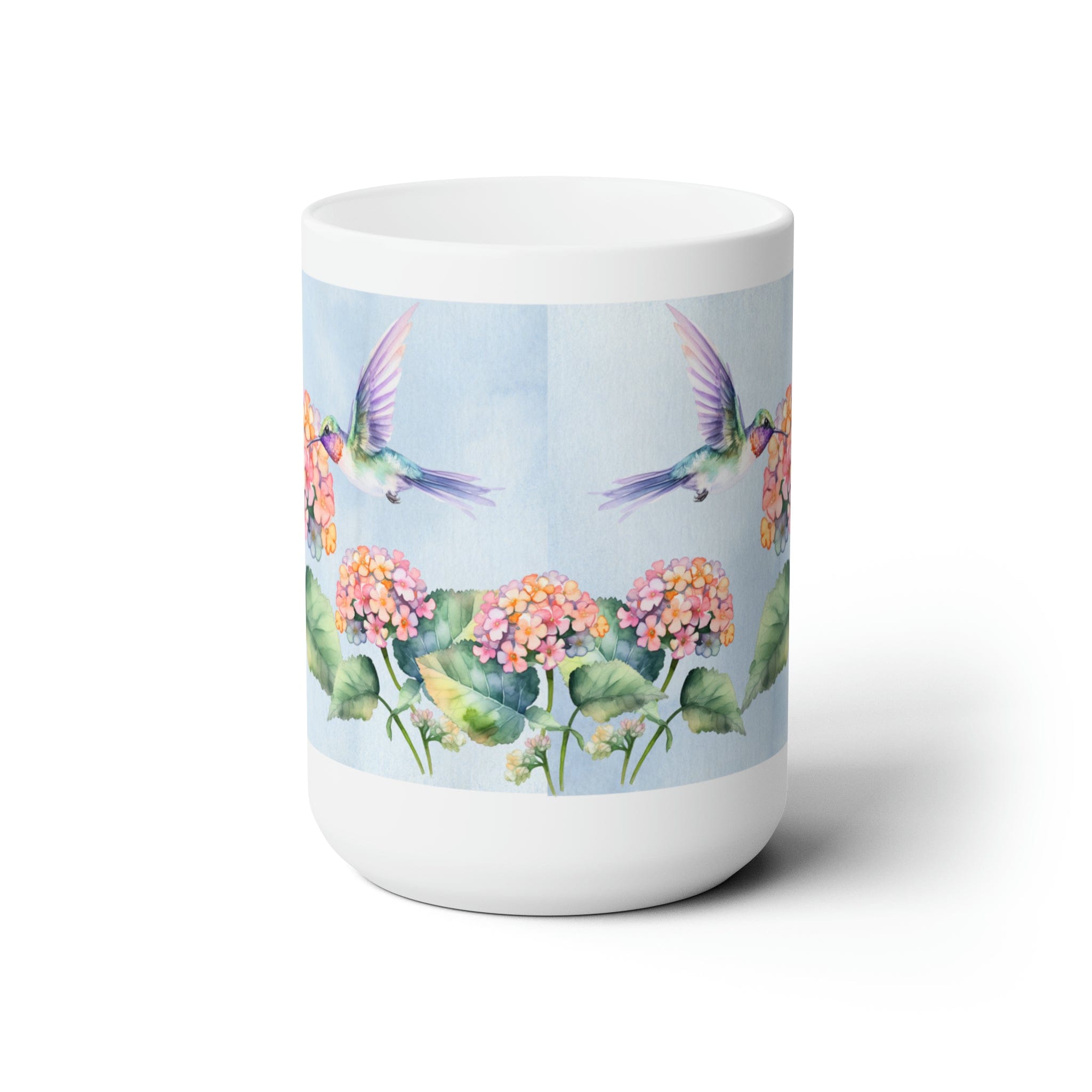 Printify Mug 15oz Coffee Mug, Hummingbird Coffee Mug, Bird Mug, Flower Mug, Birthday Gift, Christmas Gift, Friend Gift, White 15 oz Ceramic 26773521139094264404