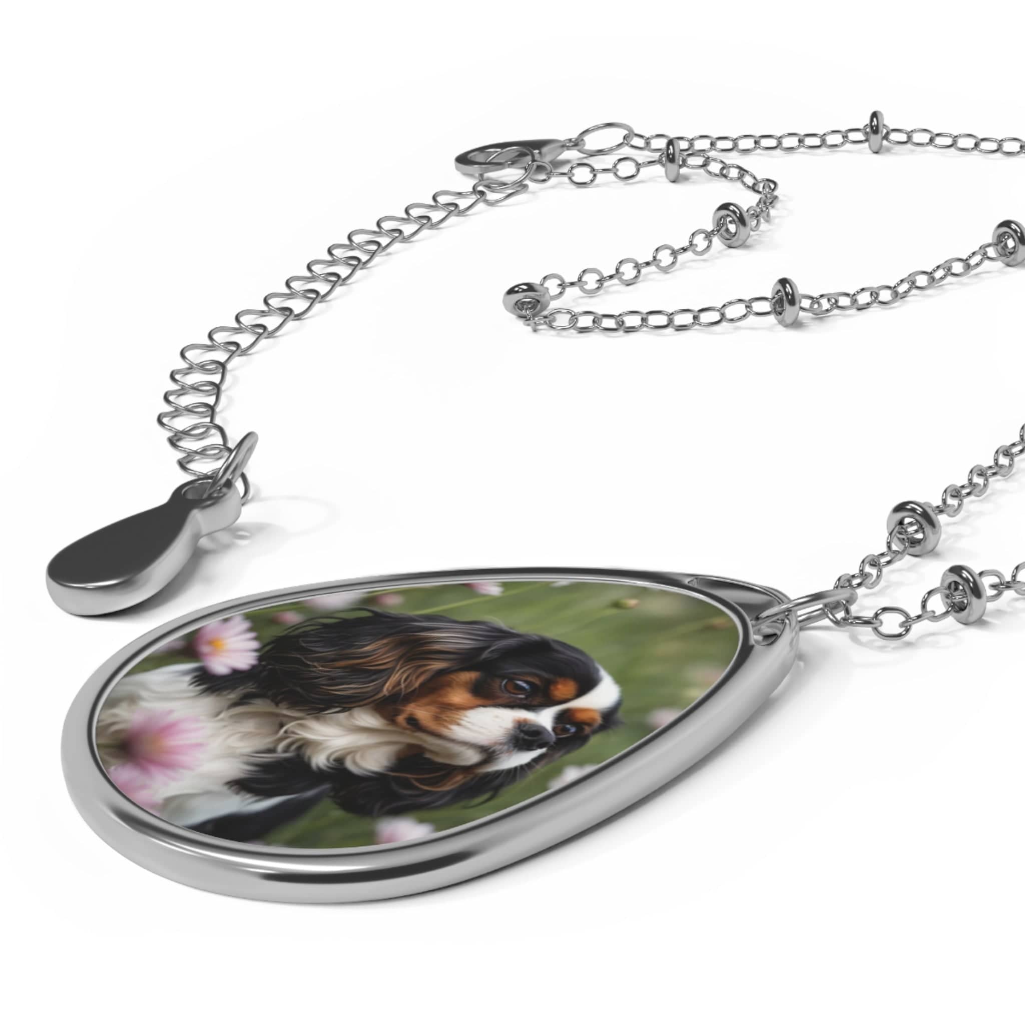 Printify Accessories One Size / Silver Tri-Color Cavalier King Charles Spaniel Necklace, Teardrop Pendant Jewelry, Silver Beaded Chain Tri-Color Cavalier King Charles Spaniel Necklace, Teardrop Pendant Jewelry, Silver Beaded Chain 16431277854072426619
